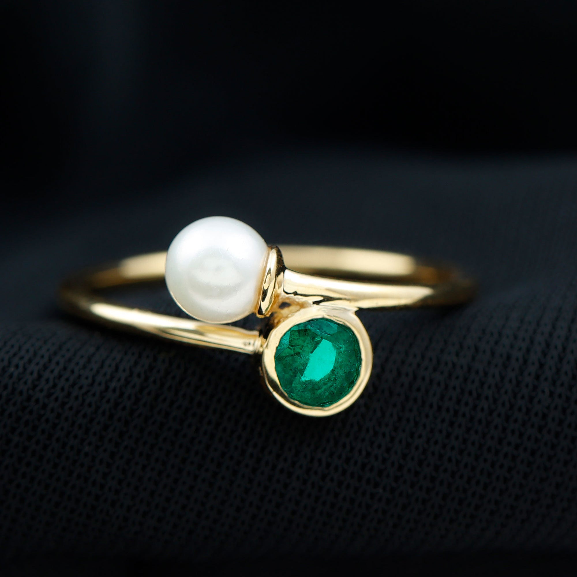 Freshwater Pearl Emerald Toi Et Moi Promise Ring AAA - Rosec Jewels