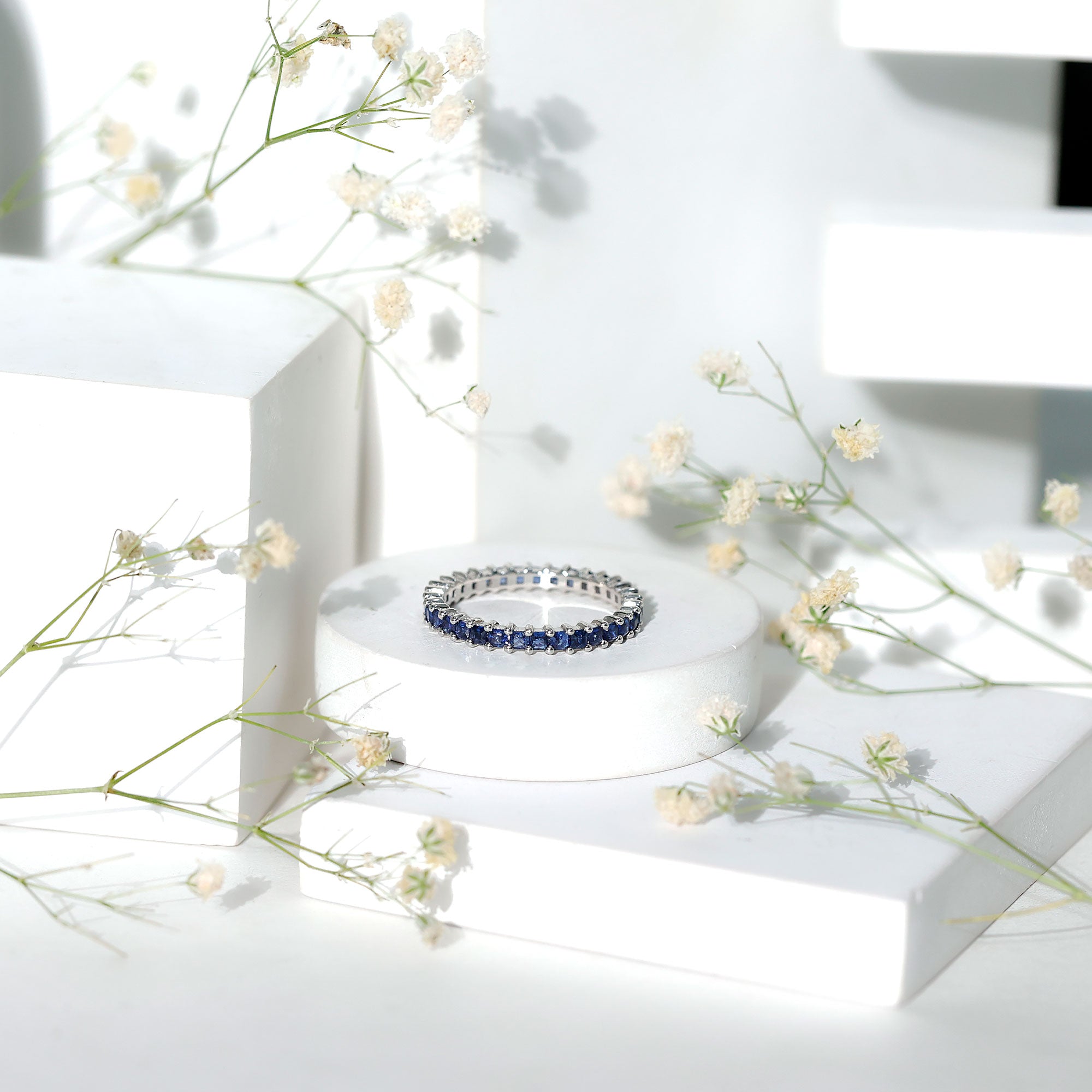 Princess Cut Certified Lab Created Blue Sapphire Full Eternity Ring AAAA - Rosec Jewels