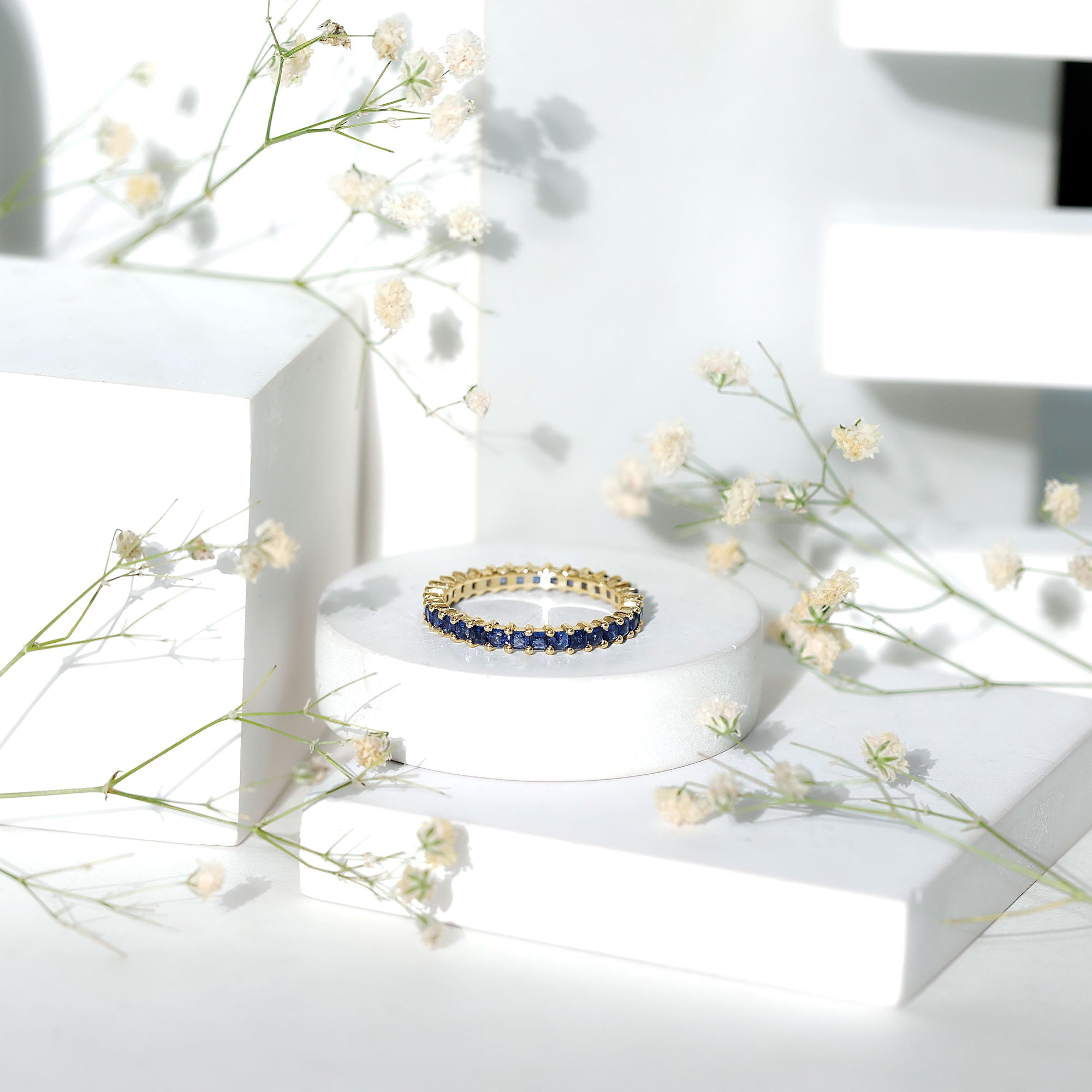 Princess Cut Certified Lab Created Blue Sapphire Full Eternity Ring AAAA - Rosec Jewels