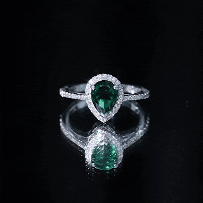 Certified Lab Grown Emerald Teardrop Engagement Ring with Diamond Halo AAAA - Rosec Jewels
