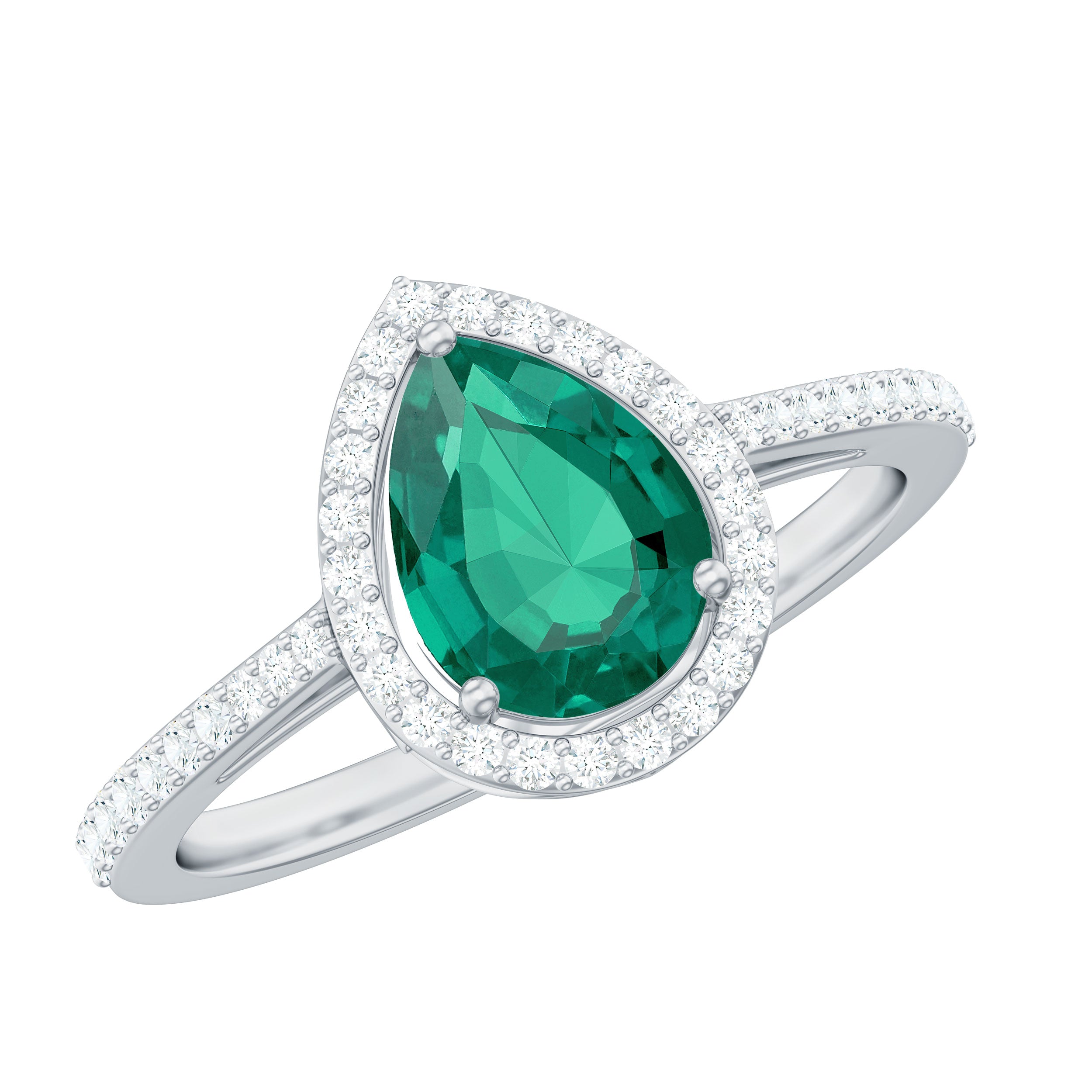 Certified Lab Grown Emerald Teardrop Engagement Ring with Diamond Halo AAAA - Rosec Jewels
