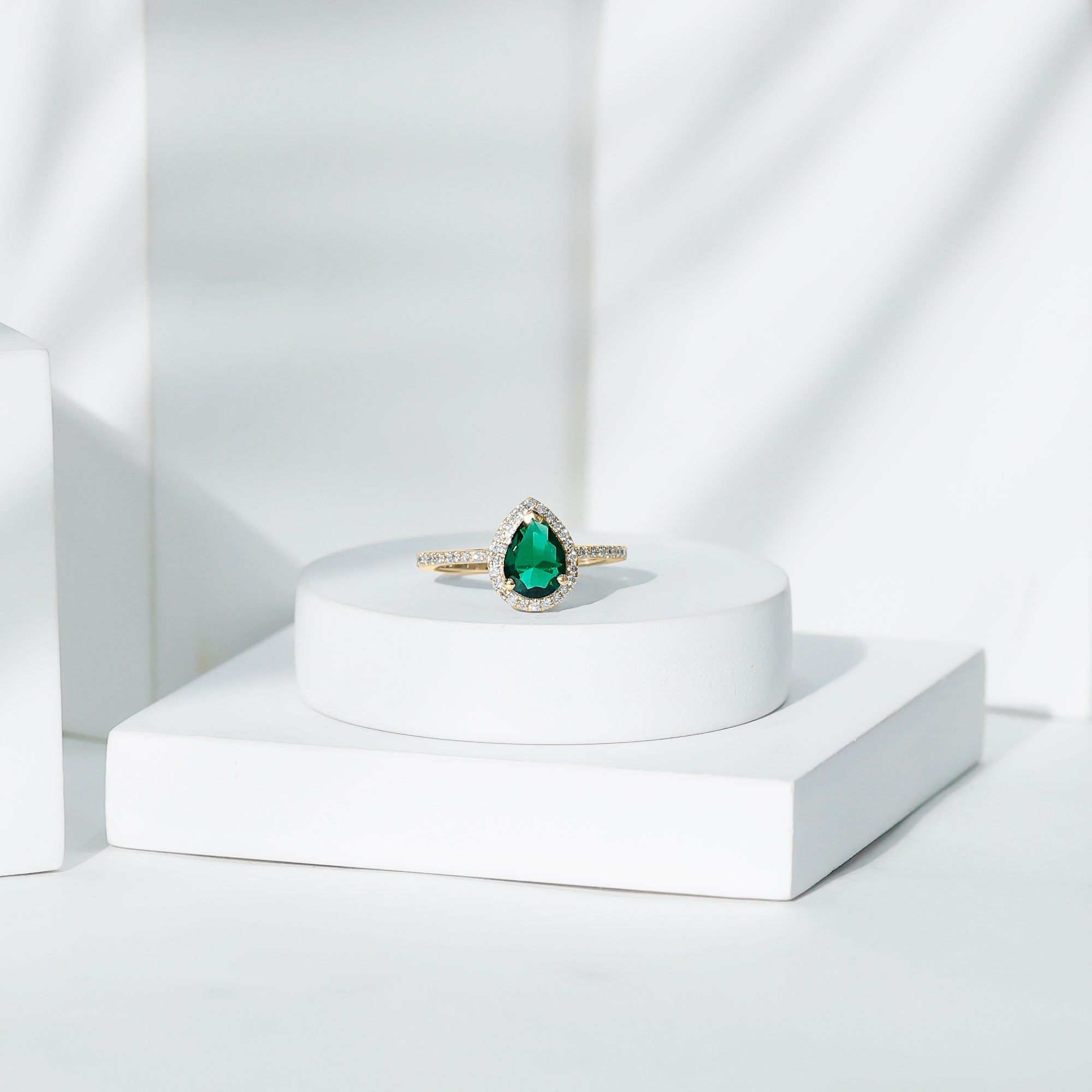 Certified Lab Grown Emerald Teardrop Engagement Ring with Diamond Halo AAAA - Rosec Jewels