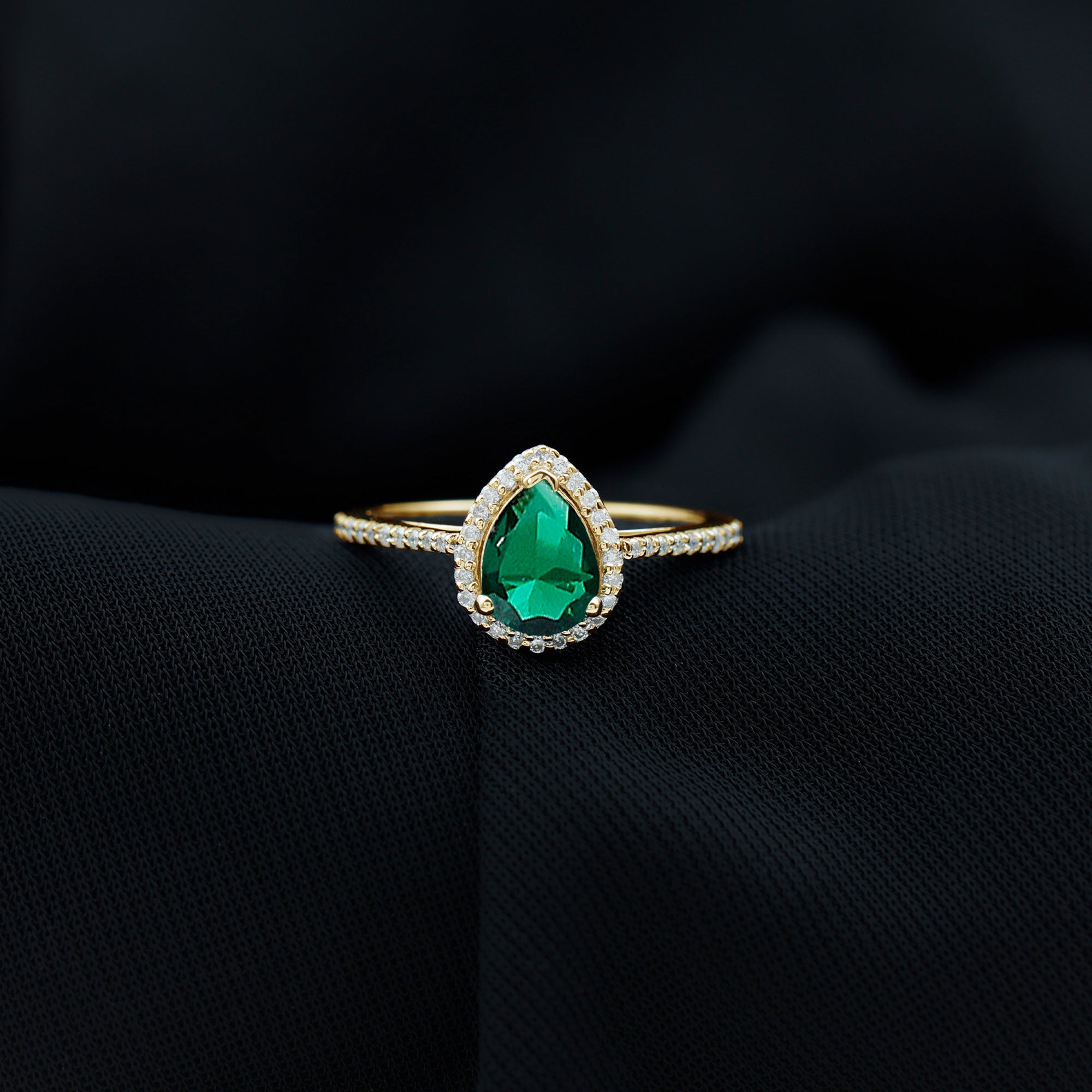Certified Lab Grown Emerald Teardrop Engagement Ring with Diamond Halo AAAA - Rosec Jewels