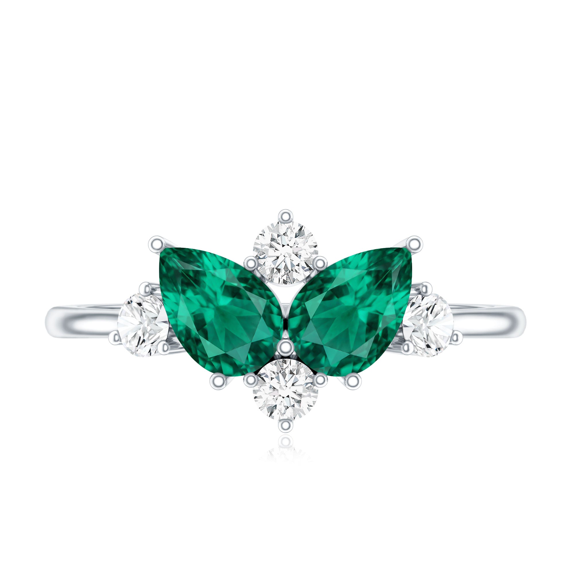 Designer Pear Shape Lab Grown Emerald Toi Et Moi Engagement Ring with Diamond AAAA - Rosec Jewels