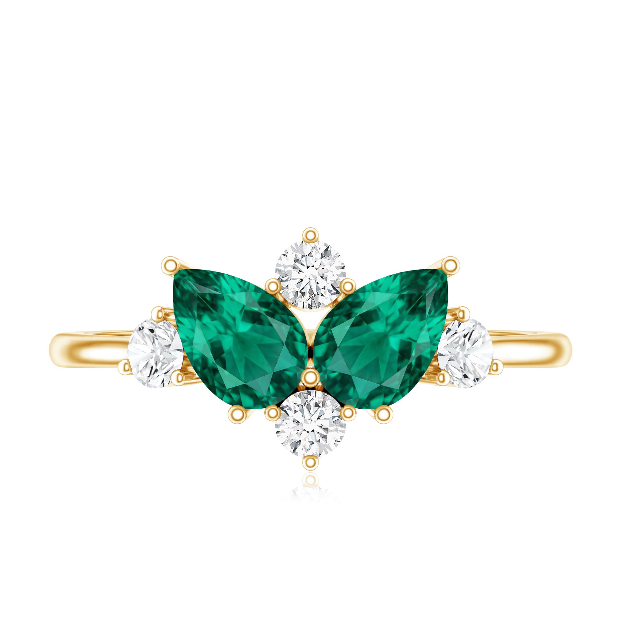 Designer Pear Shape Lab Grown Emerald Toi Et Moi Engagement Ring with Diamond AAAA - Rosec Jewels