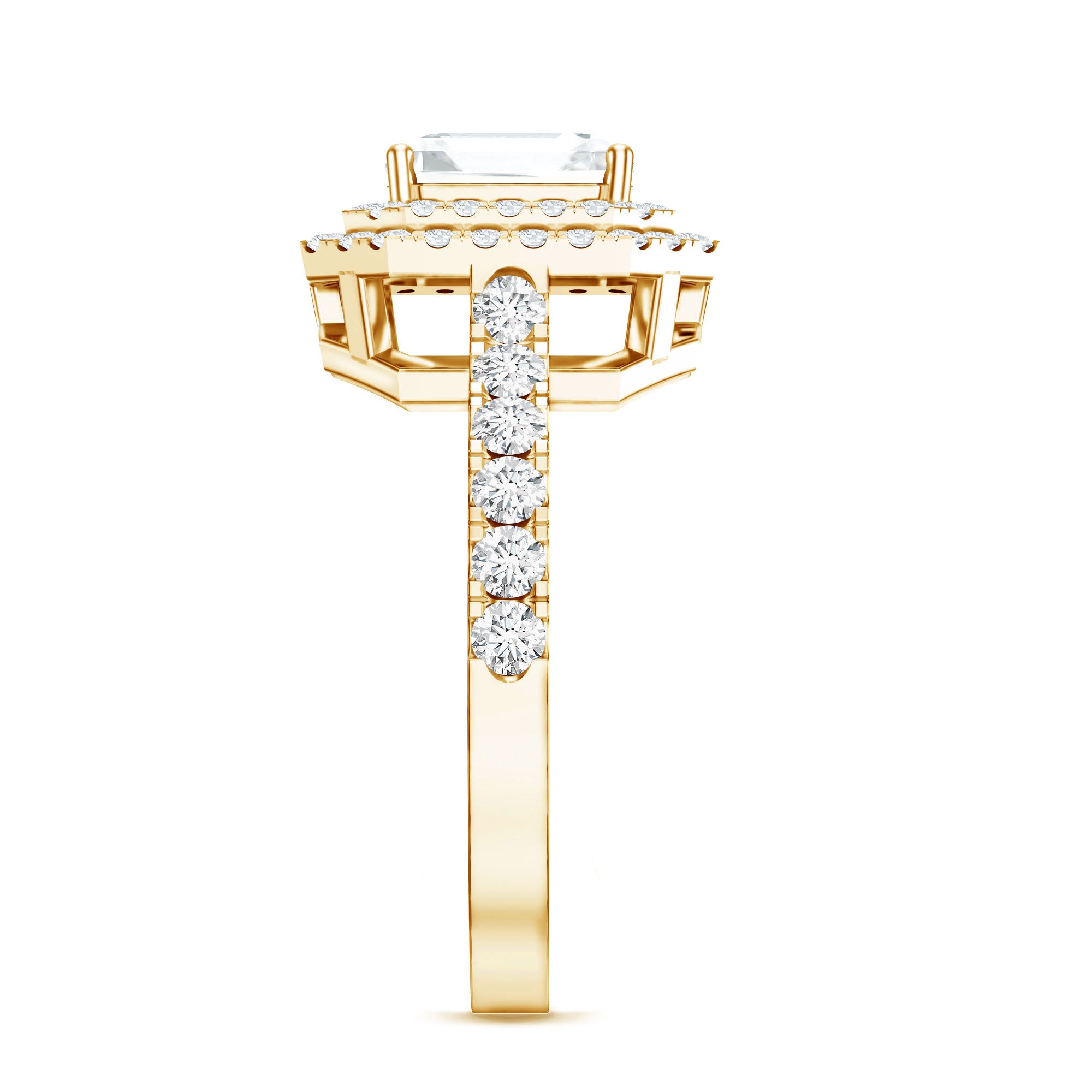 Certified Asscher Cut Moissanite Double Halo Engagement Ring D-VS1 - Rosec Jewels