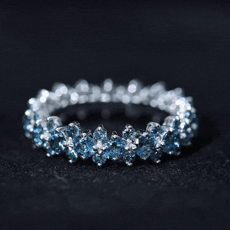 London Blue Topaz Cluster Eternity Band Ring AAA - Rosec Jewels