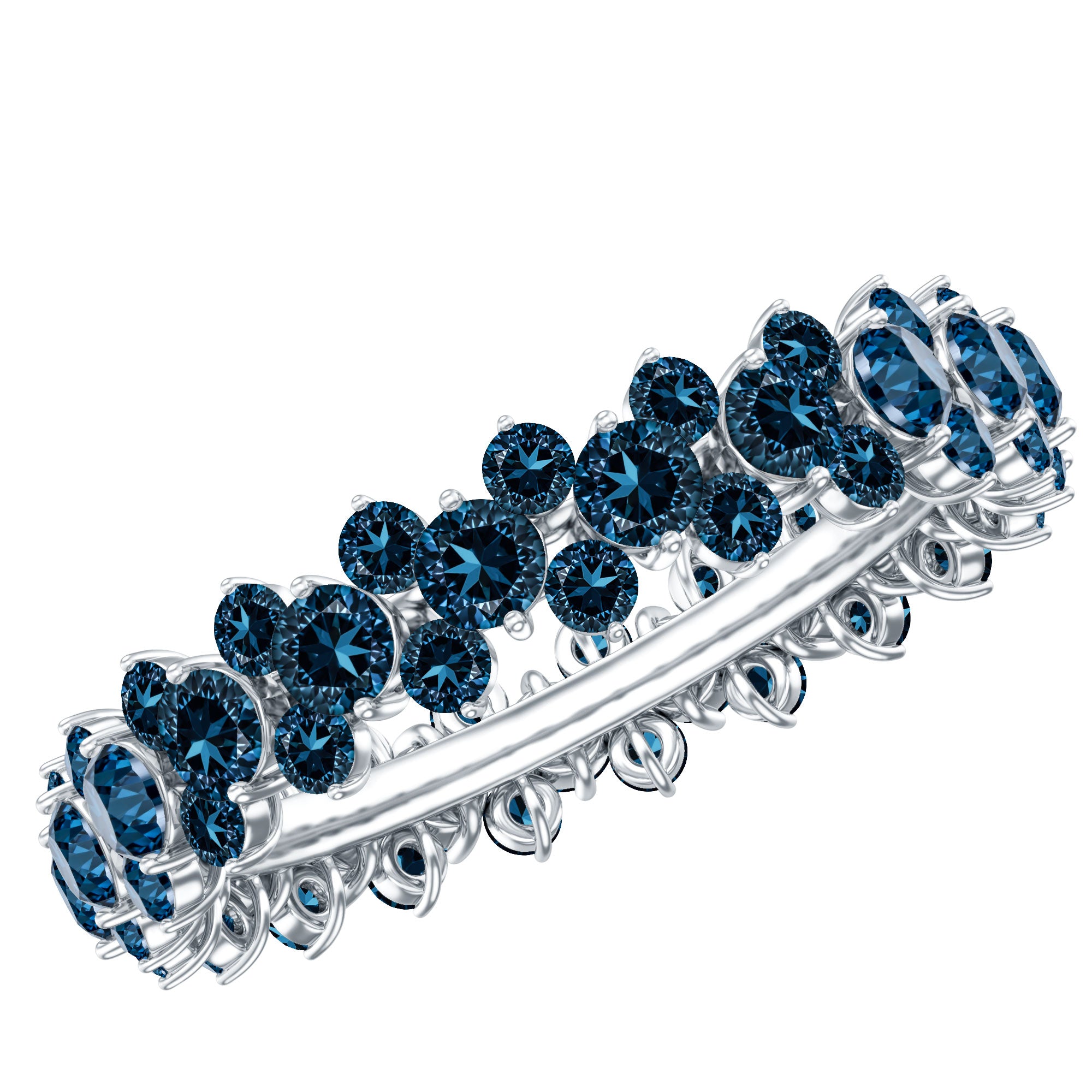 London Blue Topaz Cluster Eternity Band Ring AAA - Rosec Jewels