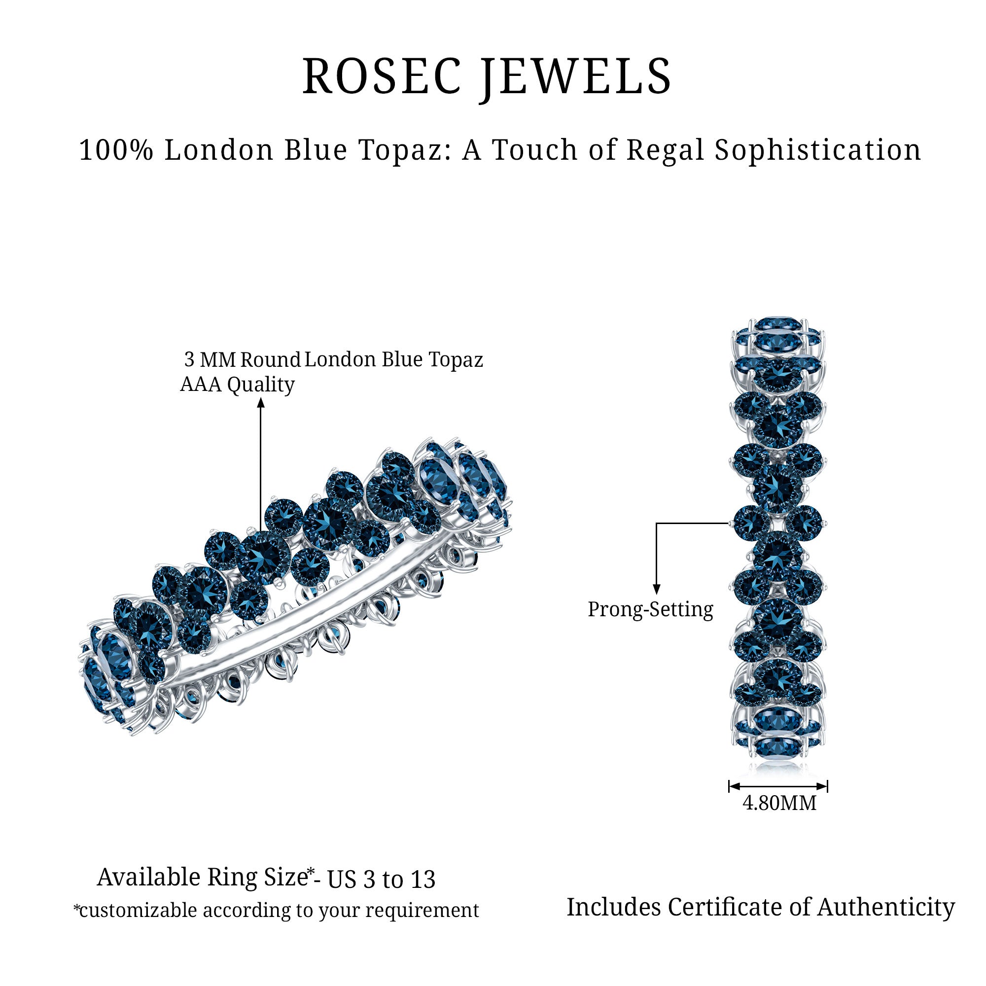 London Blue Topaz Cluster Eternity Band Ring AAA - Rosec Jewels