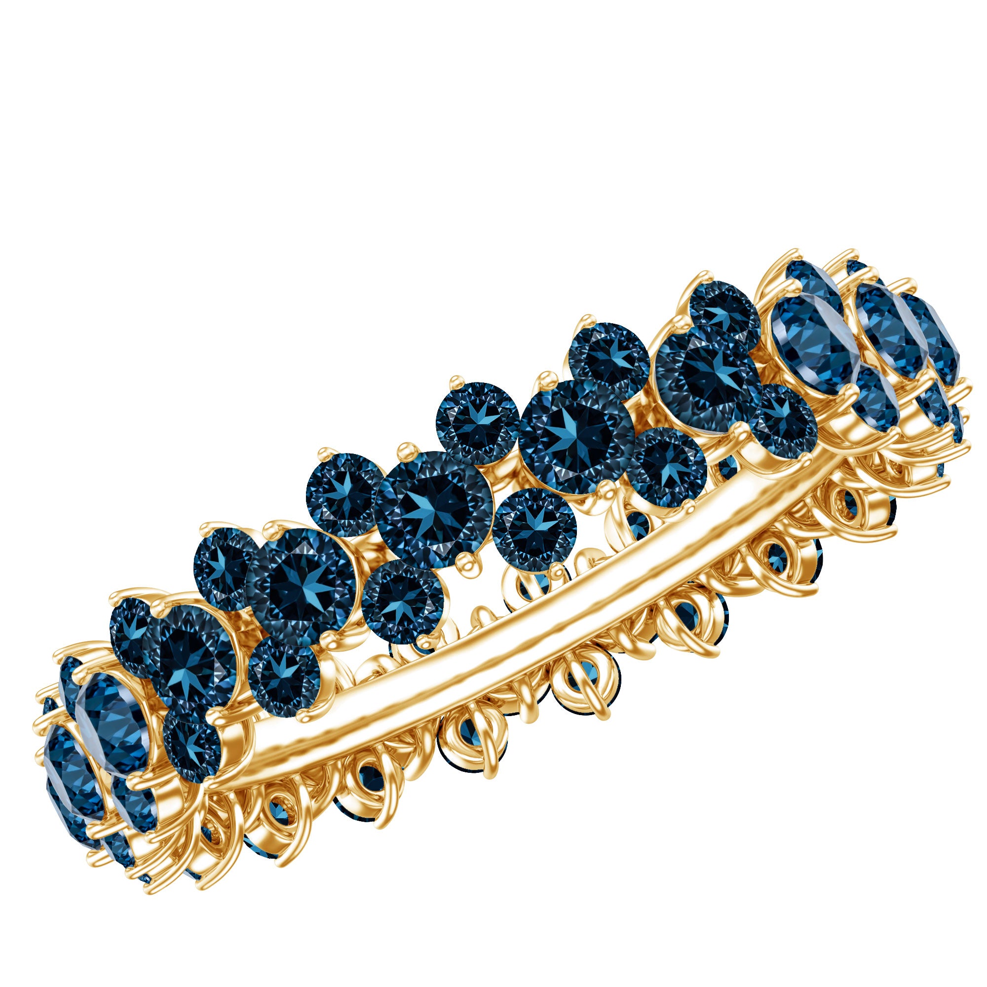 London Blue Topaz Cluster Eternity Band Ring AAA - Rosec Jewels