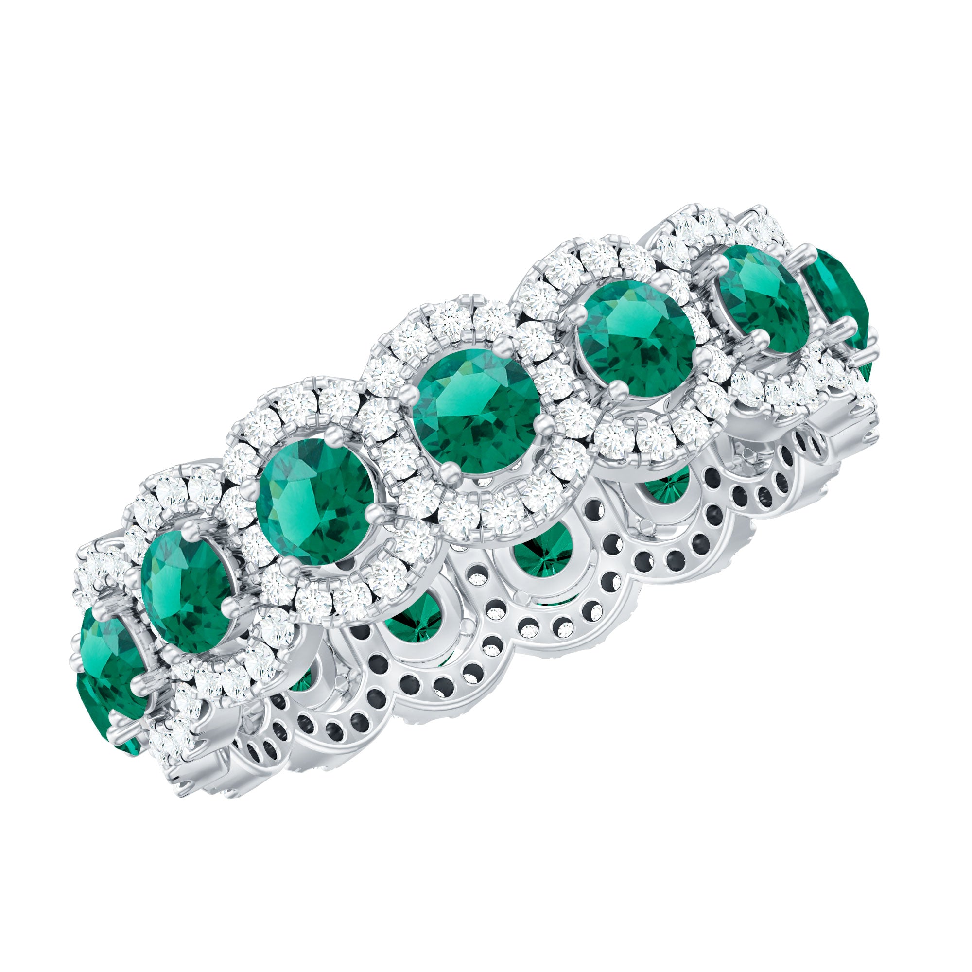 Certified Vintage Style Lab Grown Emerald Wedding Band