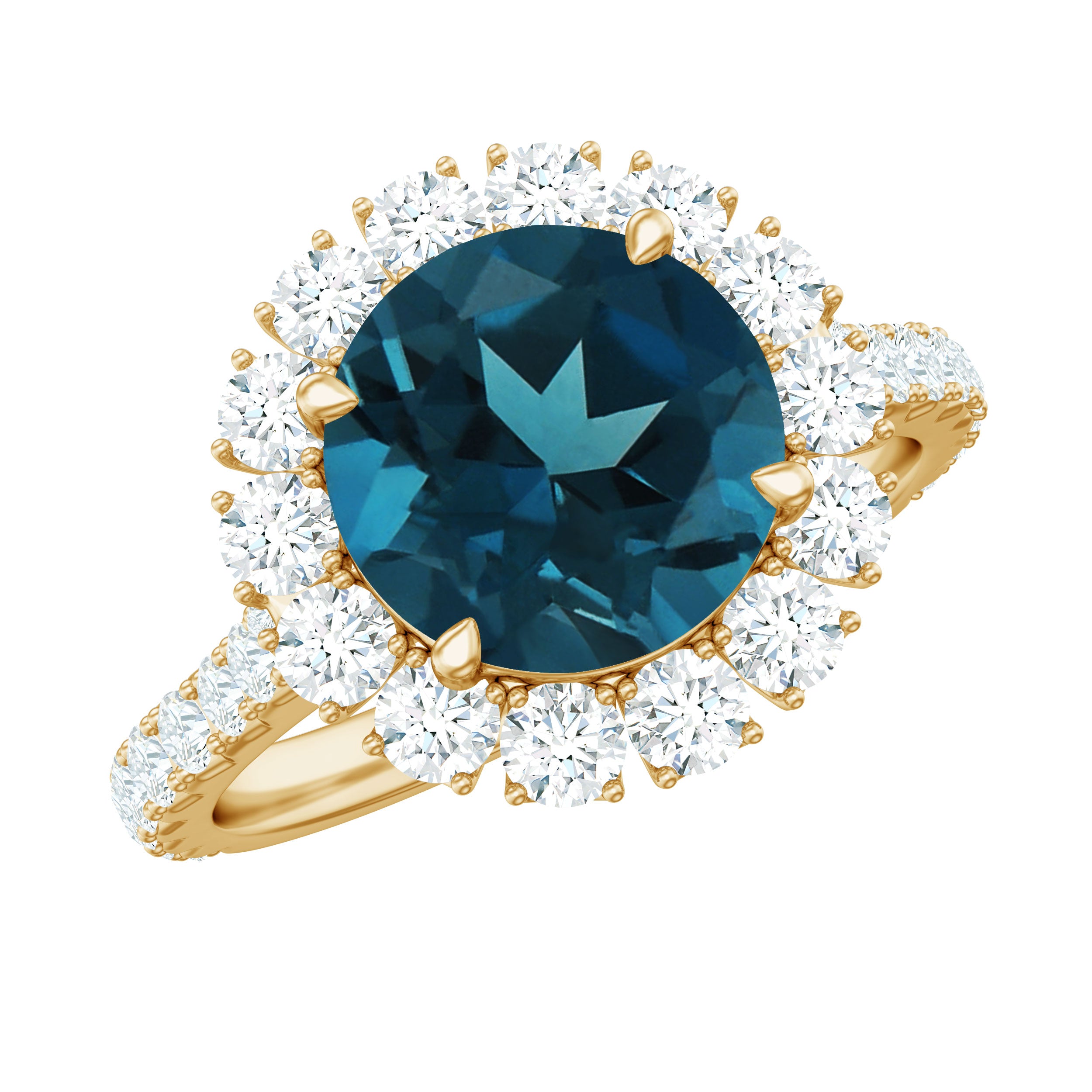 8mm Round London Blue Topaz Halo Engagement Ring with Moissanite AAA - Rosec Jewels