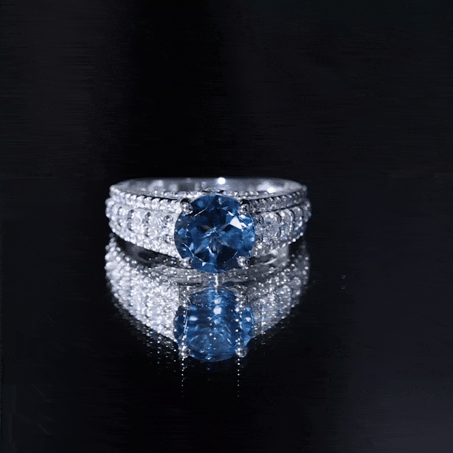 8 mm London Blue Topaz Statement Engagement Ring with Side Stones AAA - Rosec Jewels
