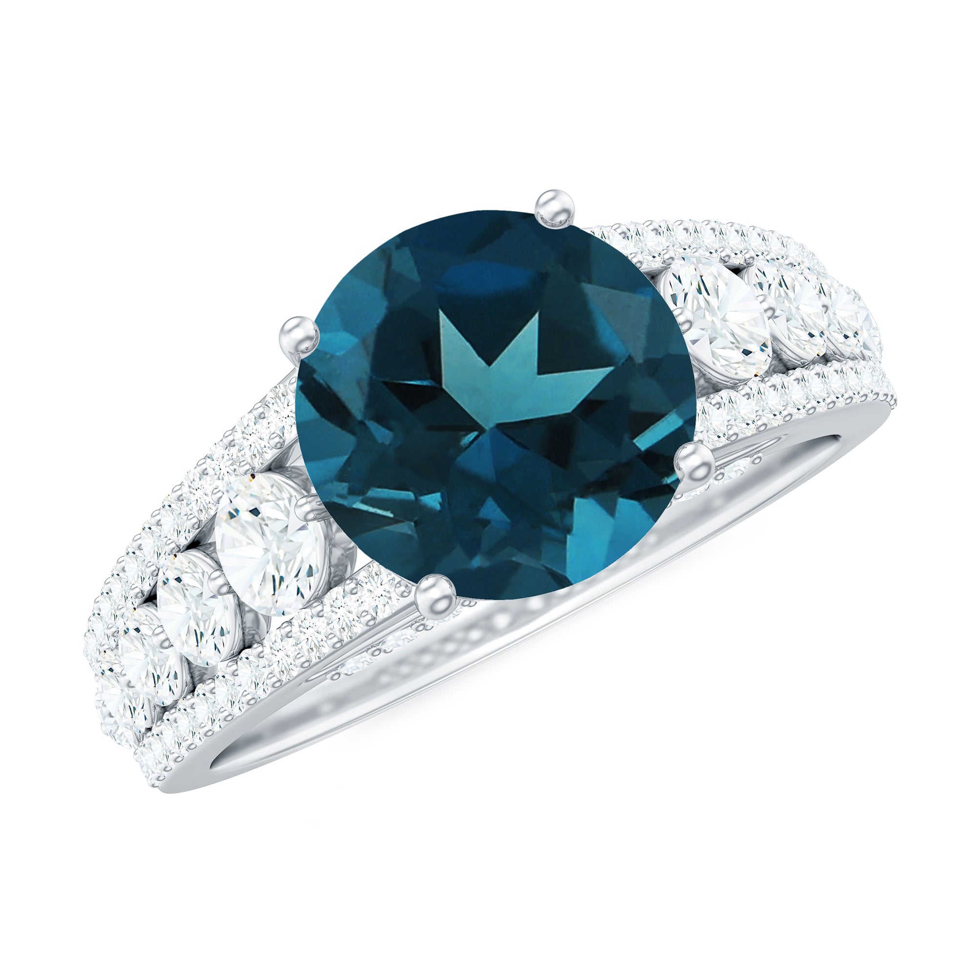 8 mm London Blue Topaz Statement Engagement Ring with Side Stones