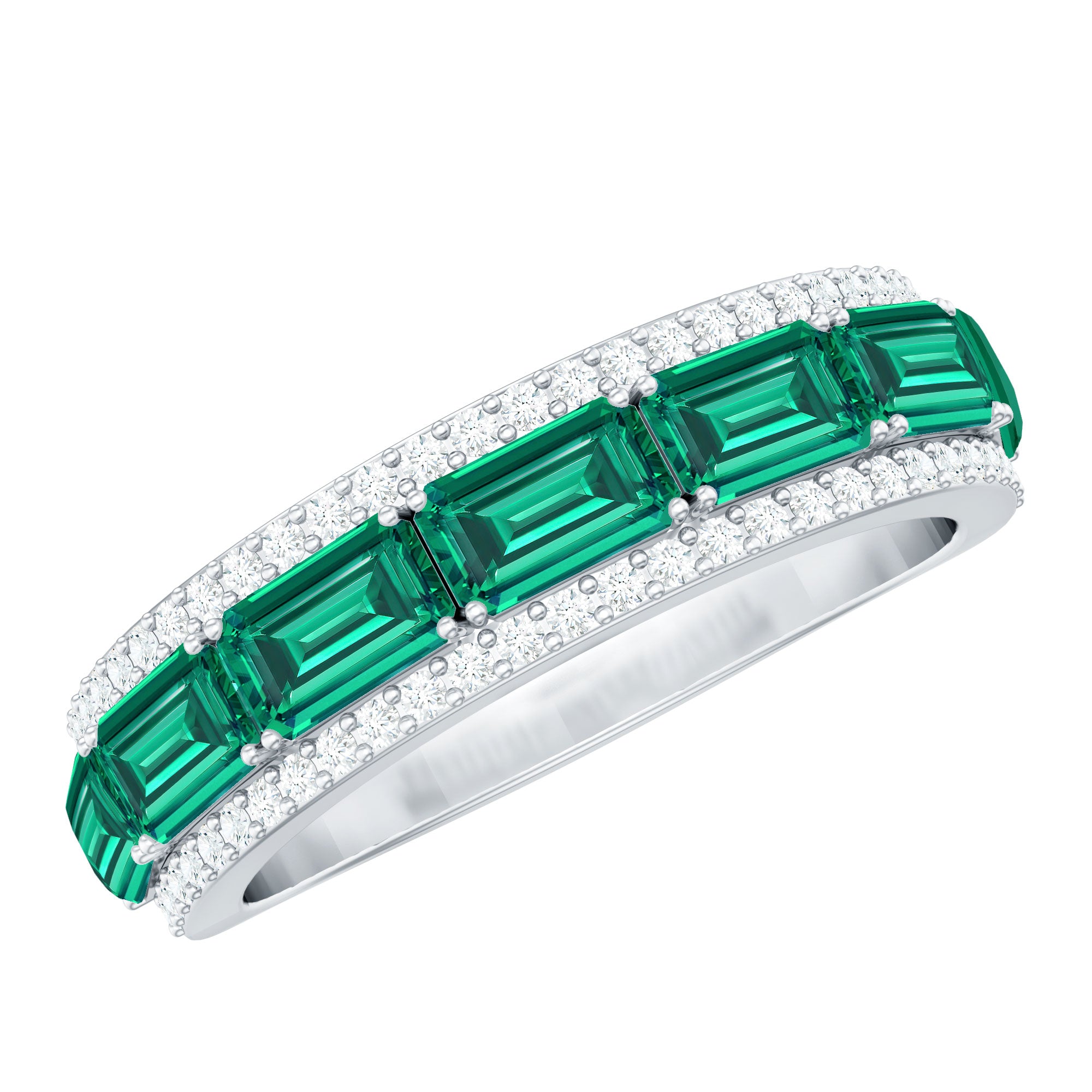 Certified Lab Grown Emerald Diamond Wedding Band in East West Style