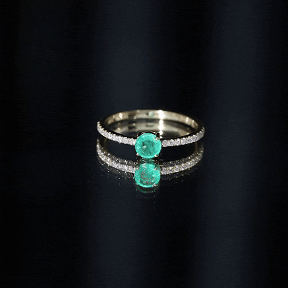Natural Emerald Promise Ring with Diamond Side Stones AAA - Rosec Jewels