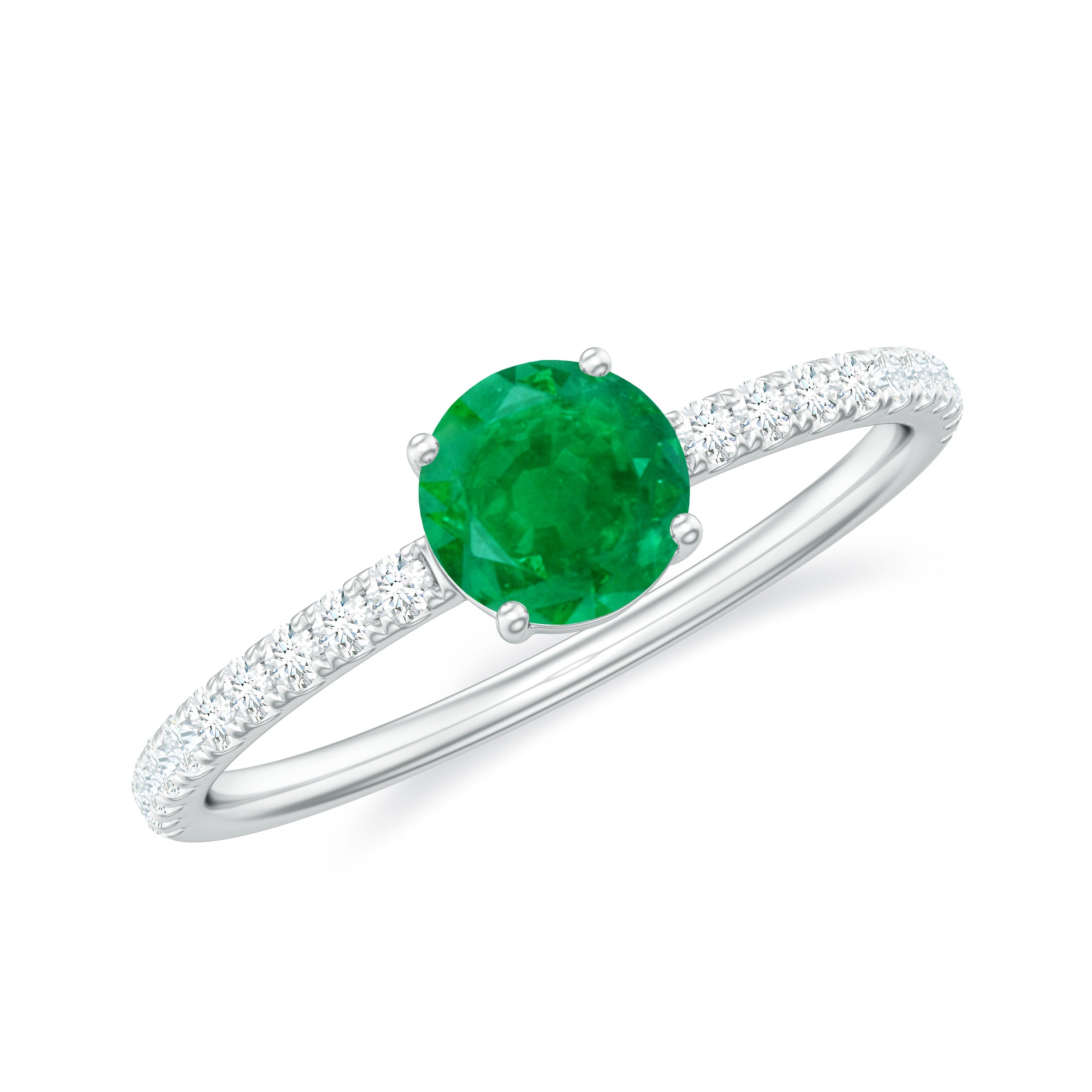 Natural Emerald Promise Ring with Diamond Side Stones AAA - Rosec Jewels