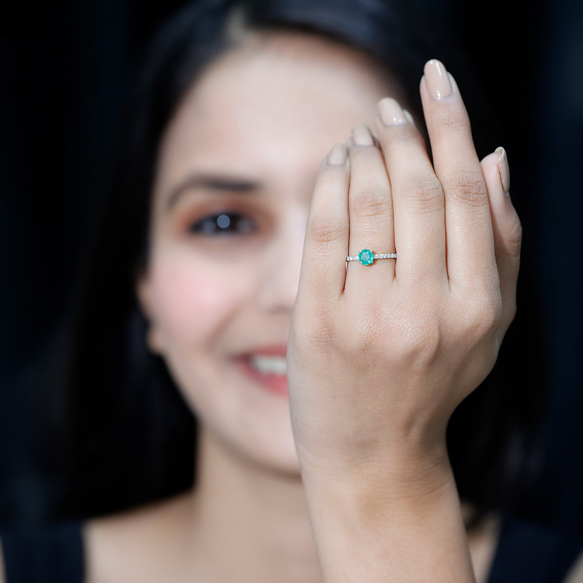 Natural Emerald Promise Ring with Diamond Side Stones AAA - Rosec Jewels