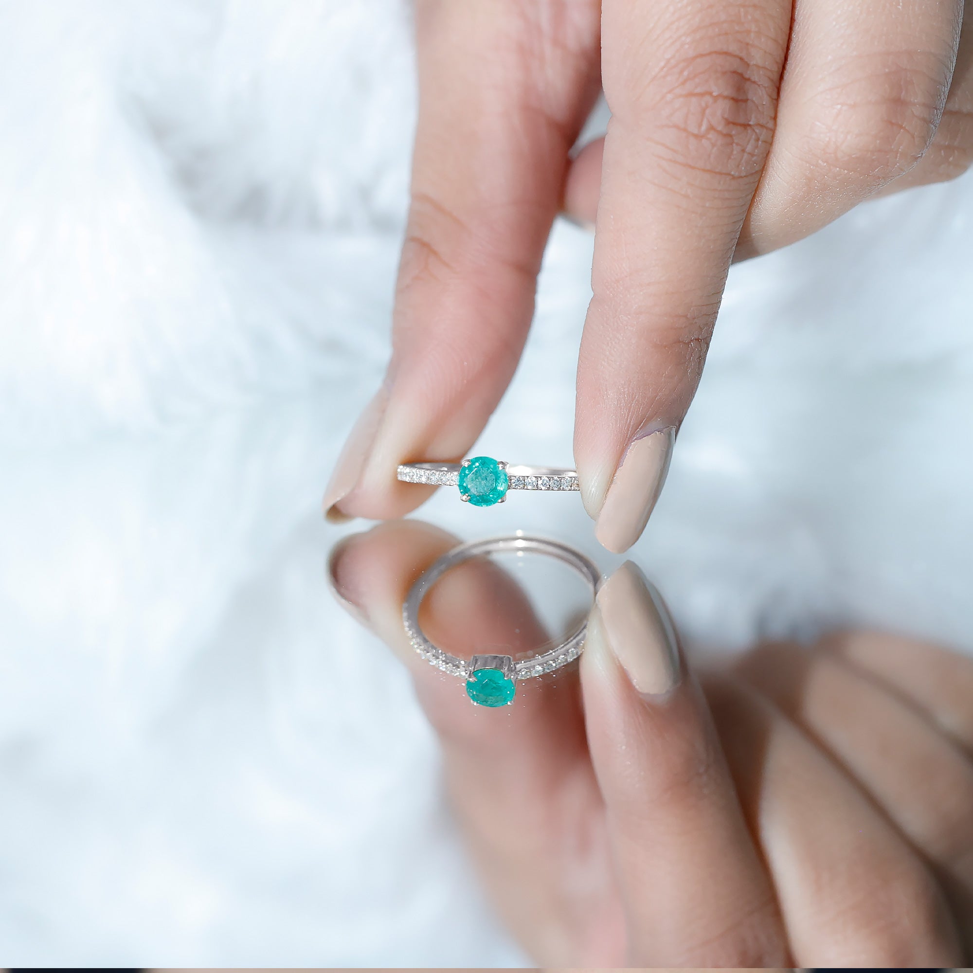 Natural Emerald Promise Ring with Diamond Side Stones AAA - Rosec Jewels
