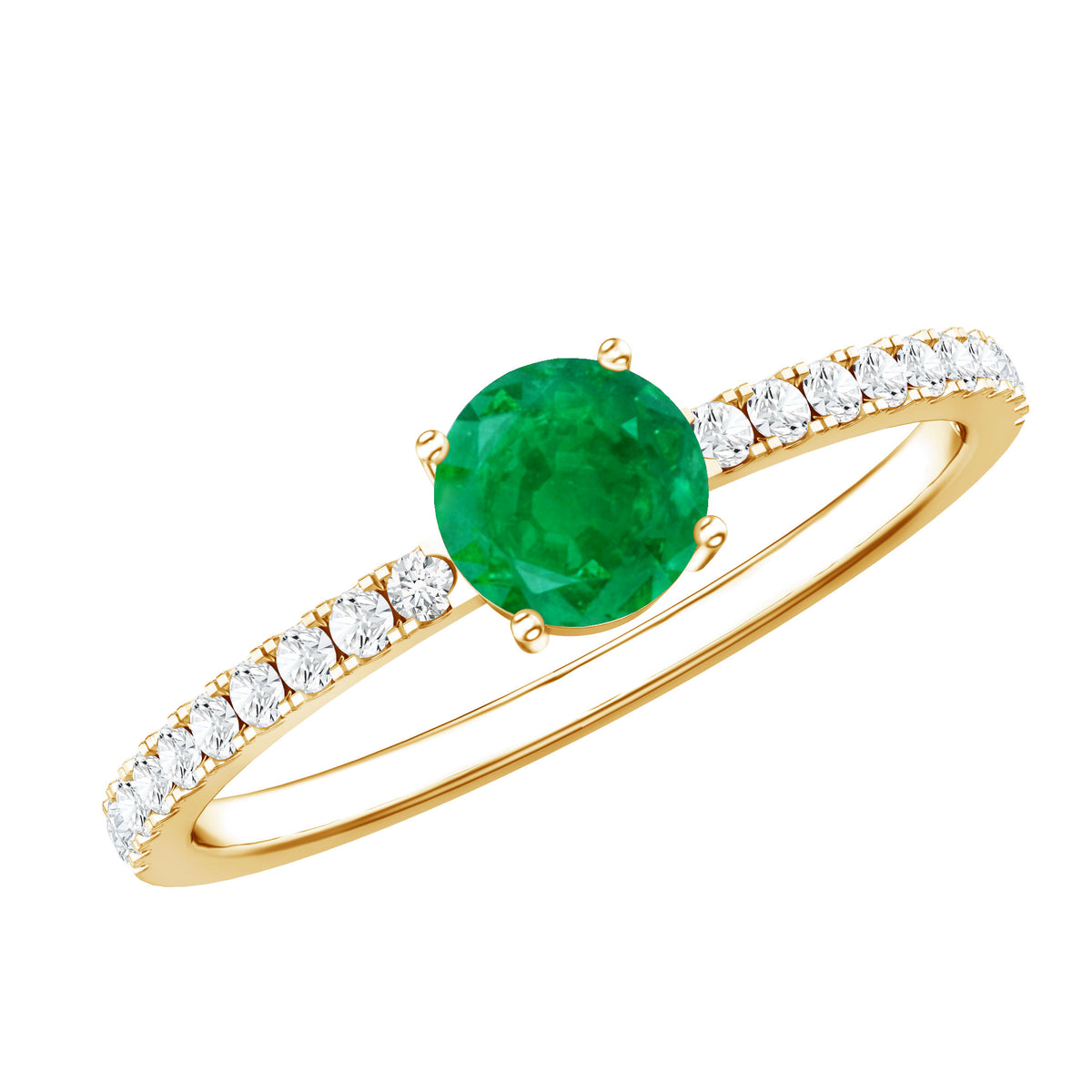 Natural Emerald Promise Ring with Diamond Side Stones AAA - Rosec Jewels