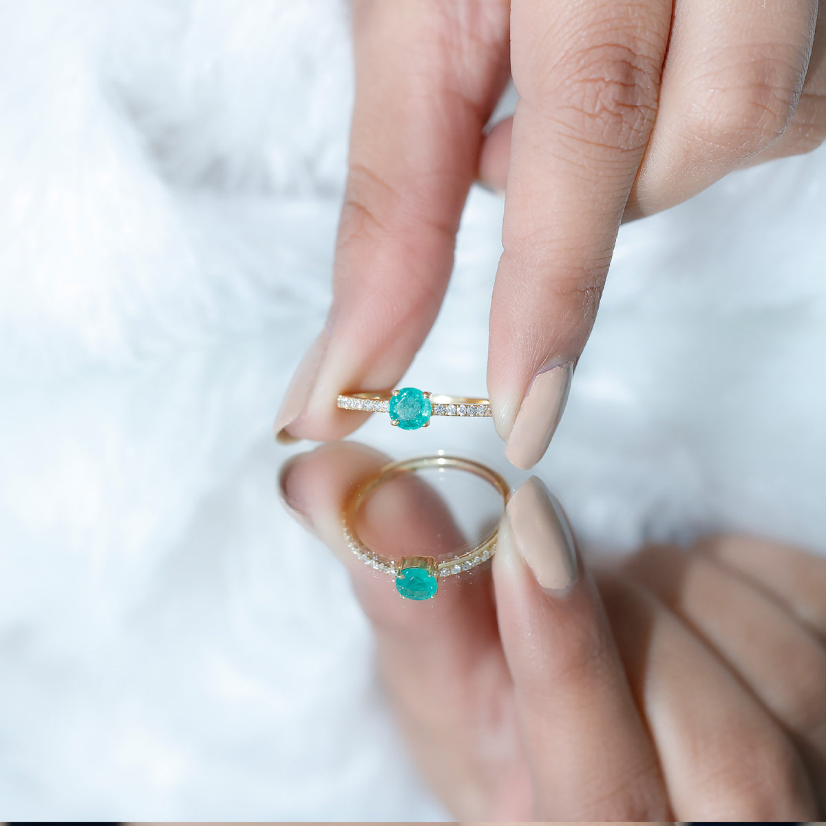 Natural Emerald Promise Ring with Diamond Side Stones AAA - Rosec Jewels