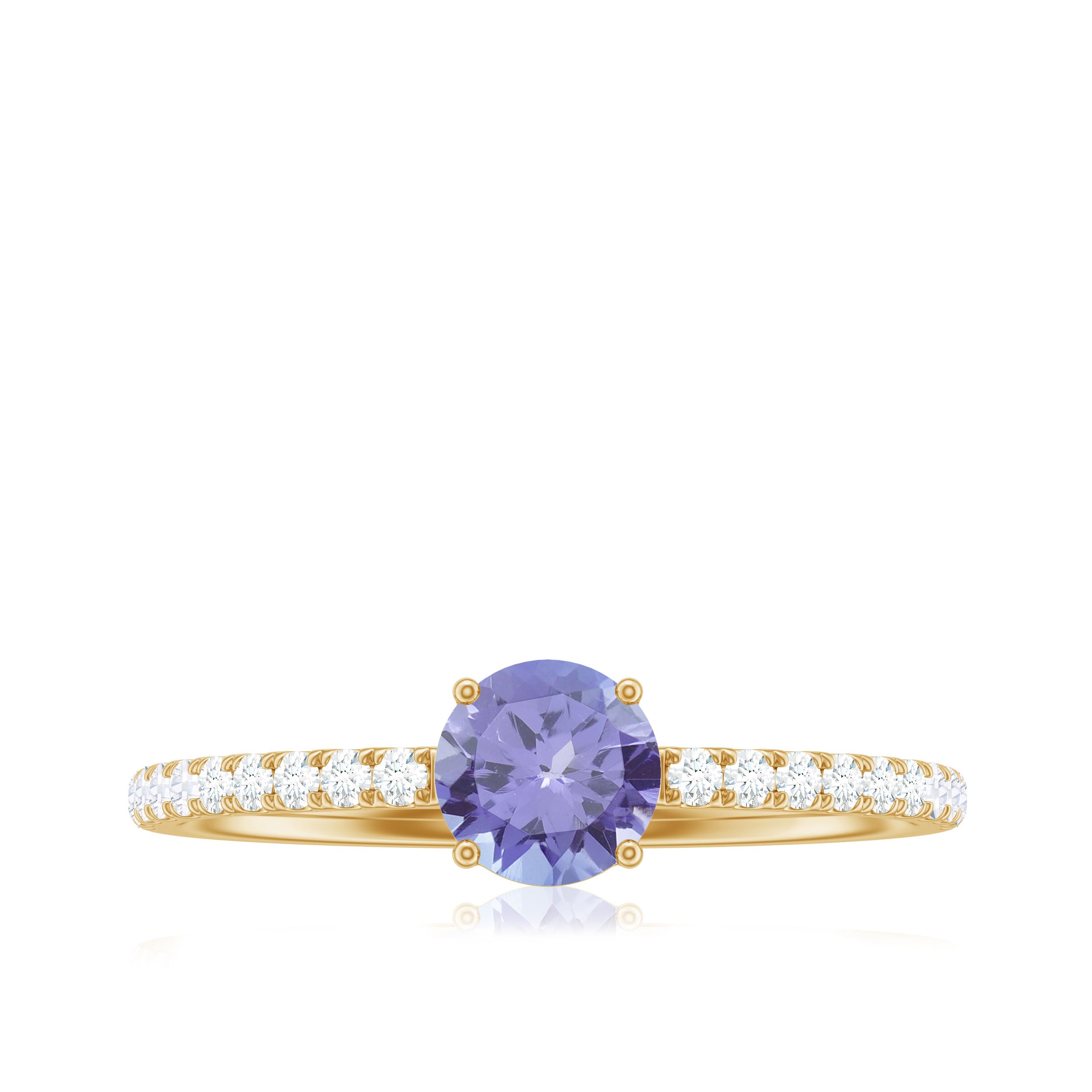 Certified Real Solitaire Tanzanite Promise Ring with Diamond AAA - Rosec Jewels
