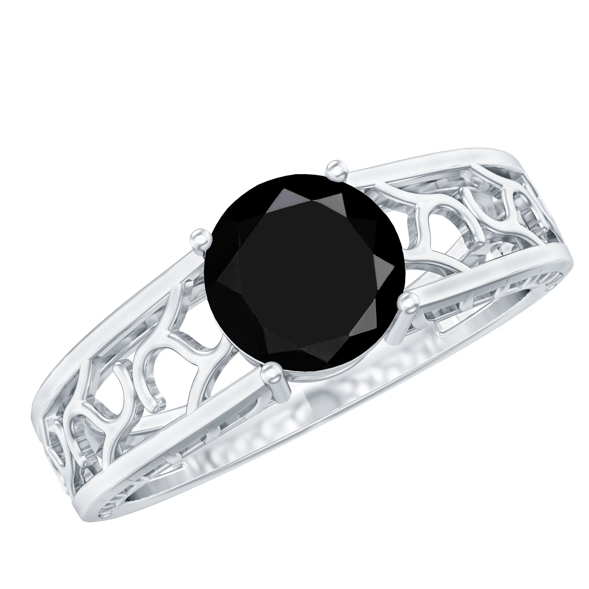 2 Carat Round Black Onyx Filigree Engagement Ring with Certificate AAA - Rosec Jewels