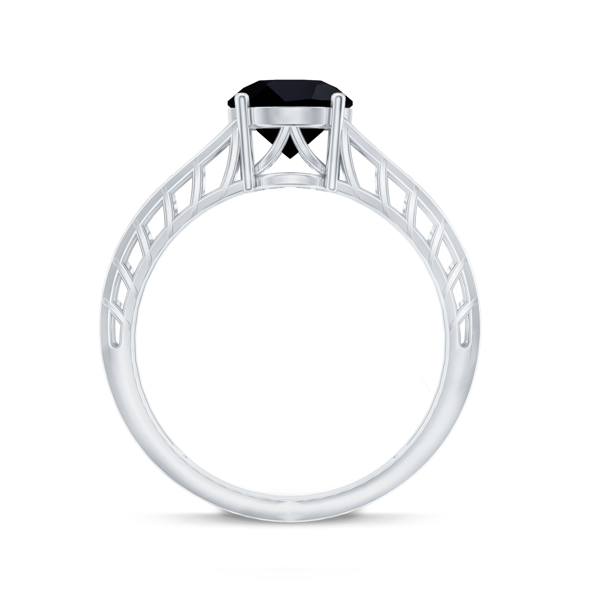 2 Carat Round Black Onyx Filigree Engagement Ring with Certificate AAA - Rosec Jewels