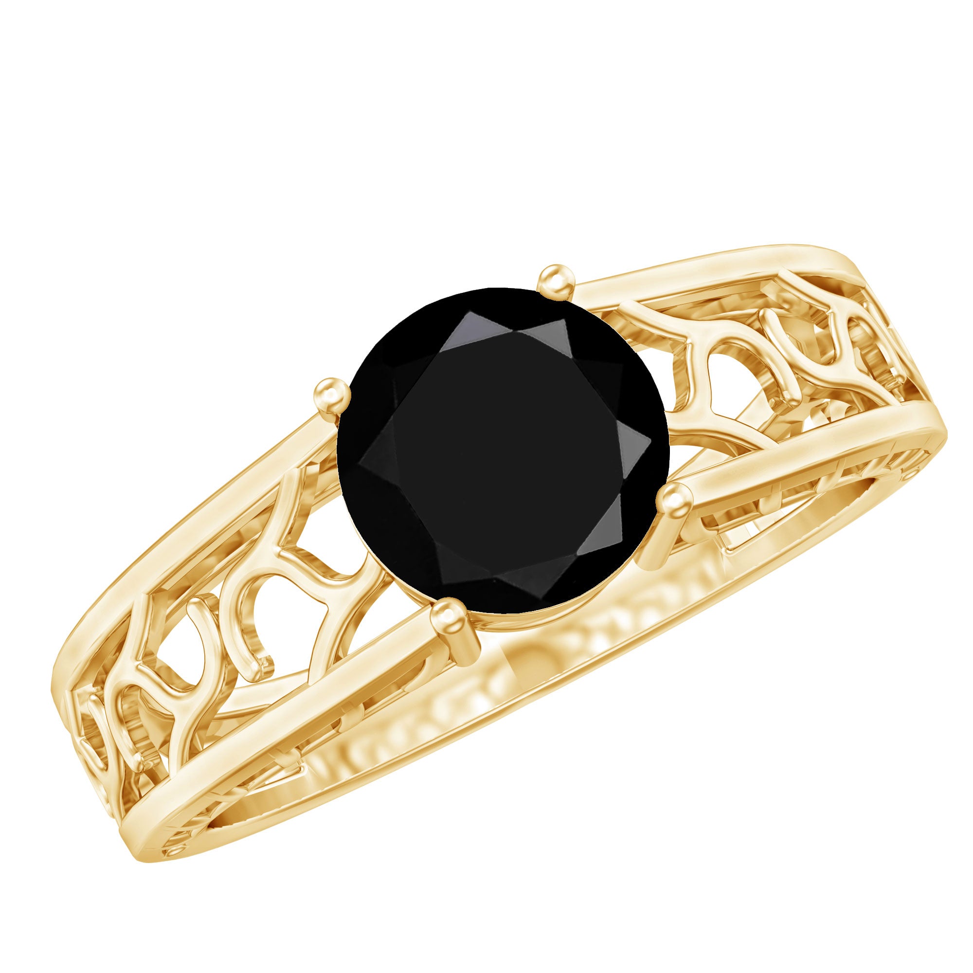 2 Carat Round Black Onyx Filigree Engagement Ring with Certificate AAA - Rosec Jewels