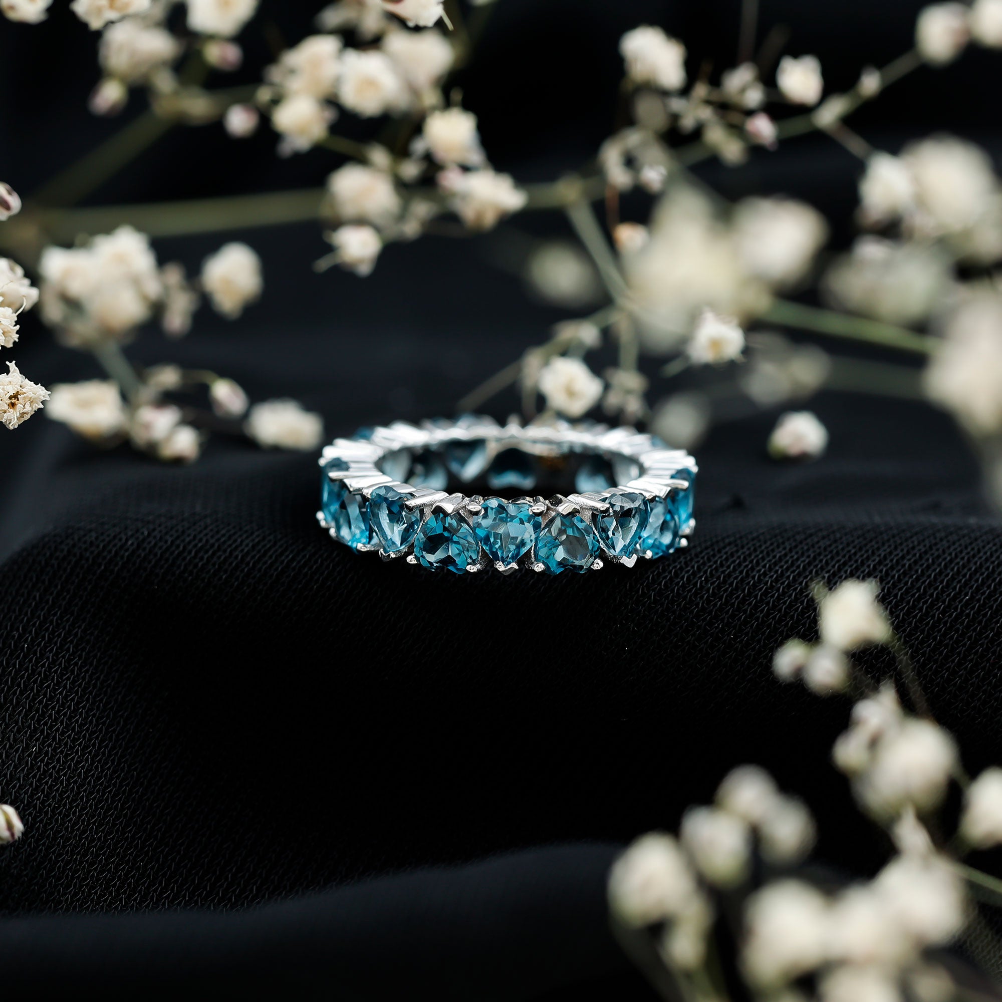 London Blue Topaz Heart Eternity Band Ring AAA - Rosec Jewels