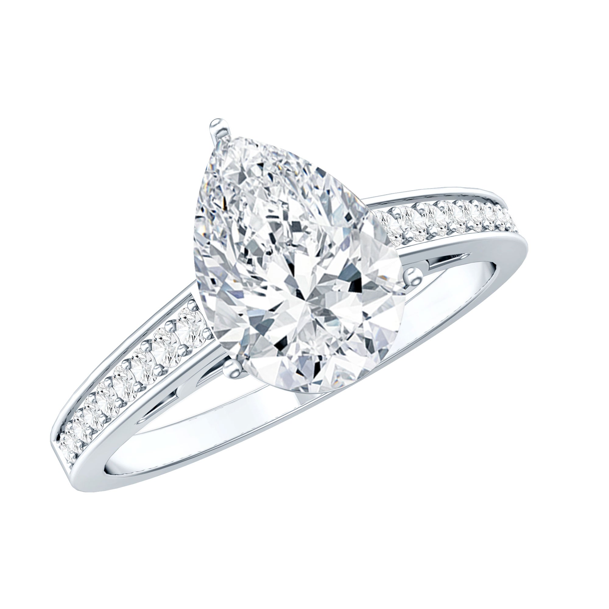 Classic Pear Cut Moissanite Solitaire Engagement Ring With Side Stones