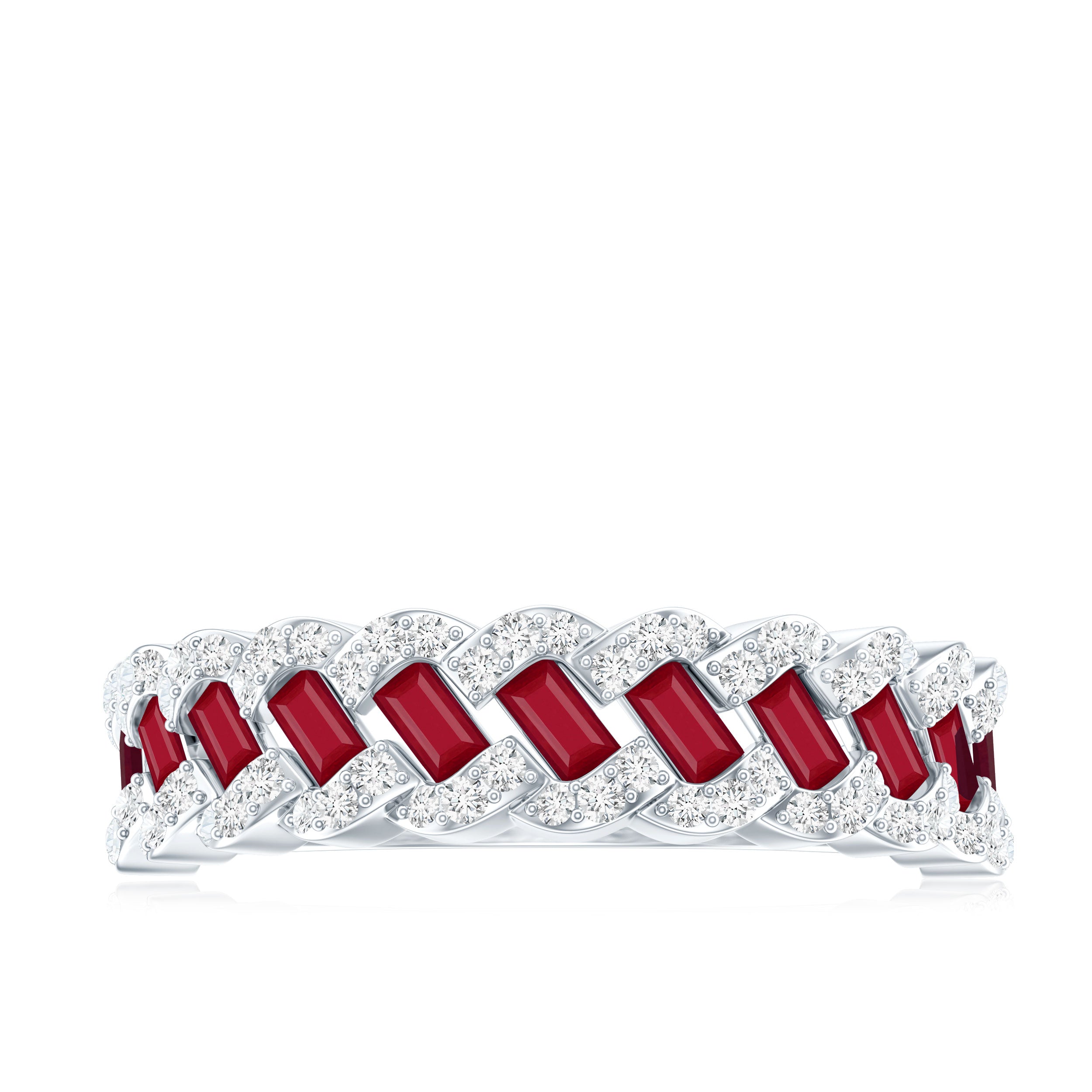 Natural Baguette Ruby Half Eternity Band with Diamond AAA - Rosec Jewels