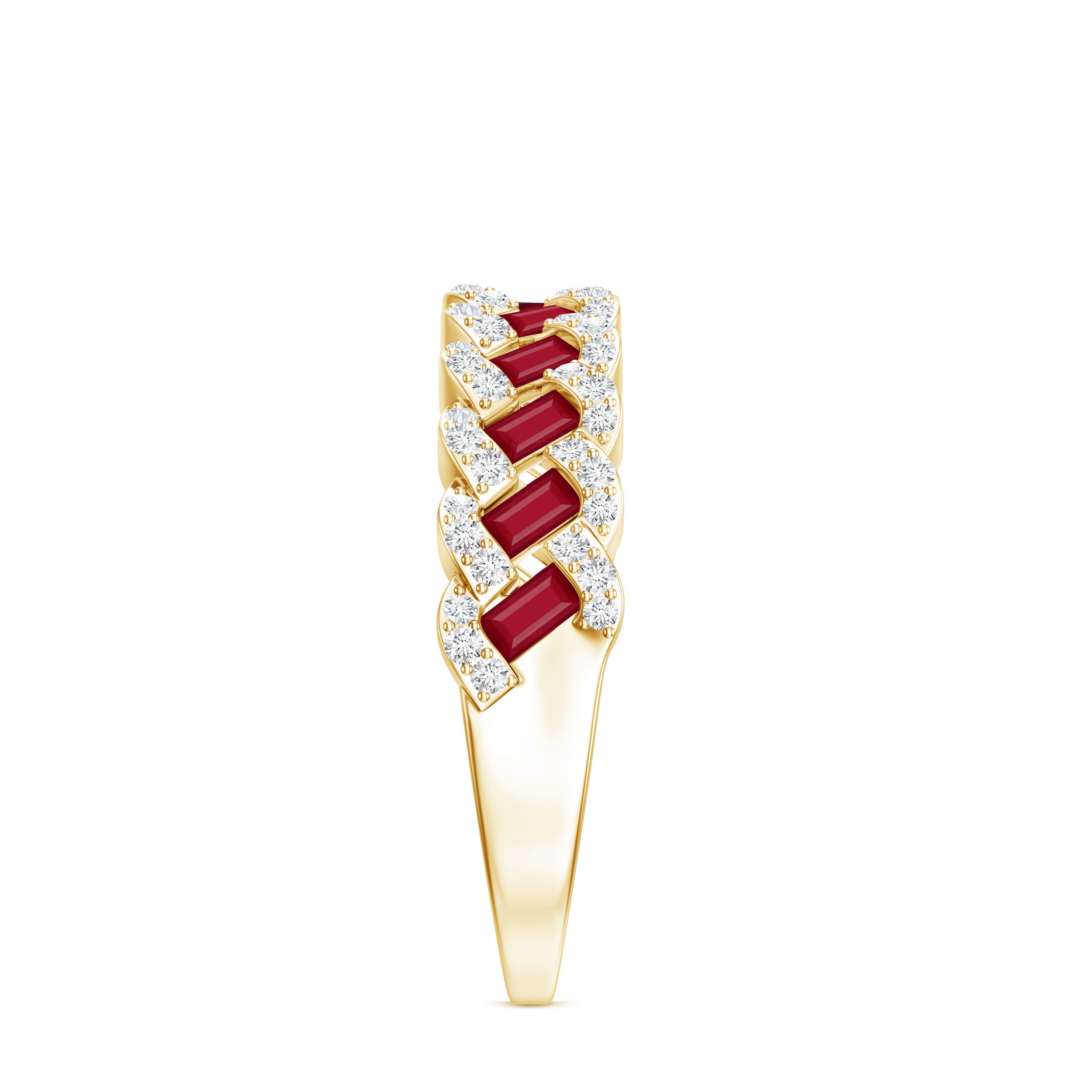 Natural Baguette Ruby Half Eternity Band with Diamond AAA - Rosec Jewels