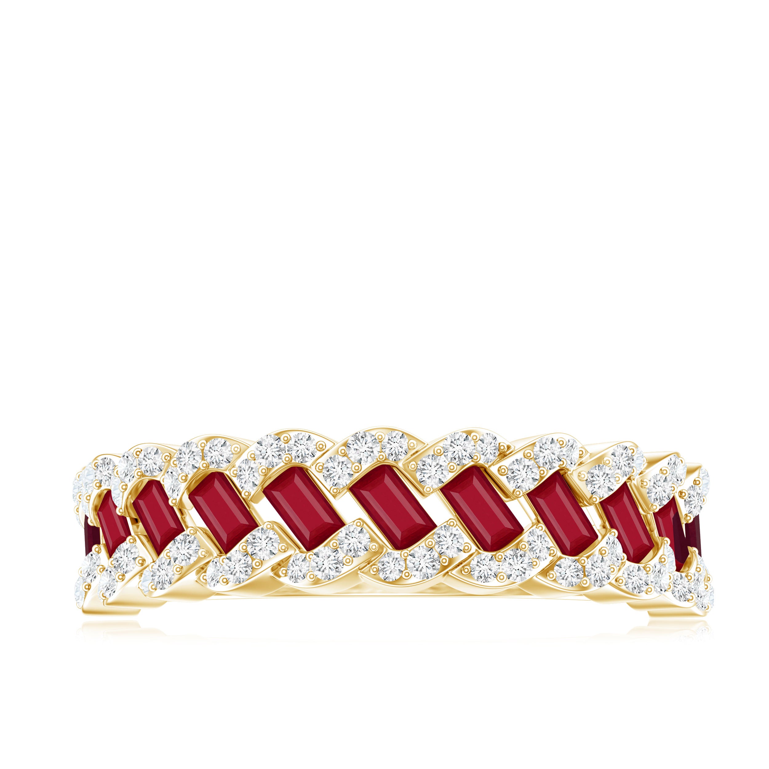 Natural Baguette Ruby Half Eternity Band with Diamond AAA - Rosec Jewels