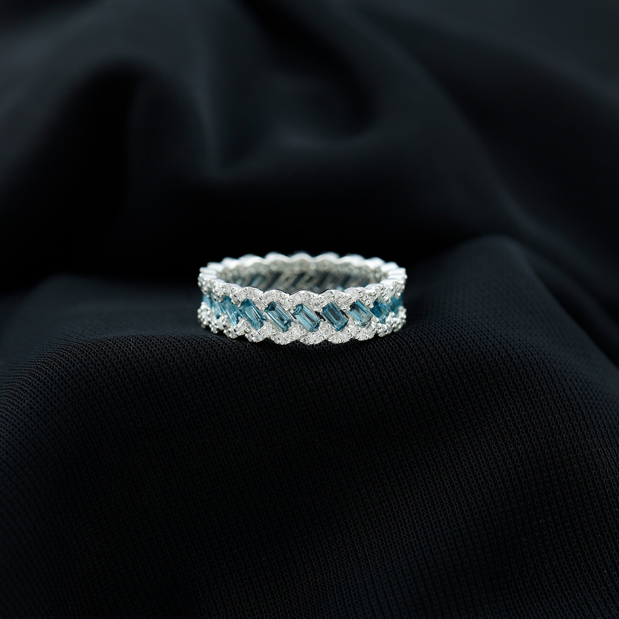 Baguette London Blue Topaz Full Eternity Band with Diamond AAA - Rosec Jewels