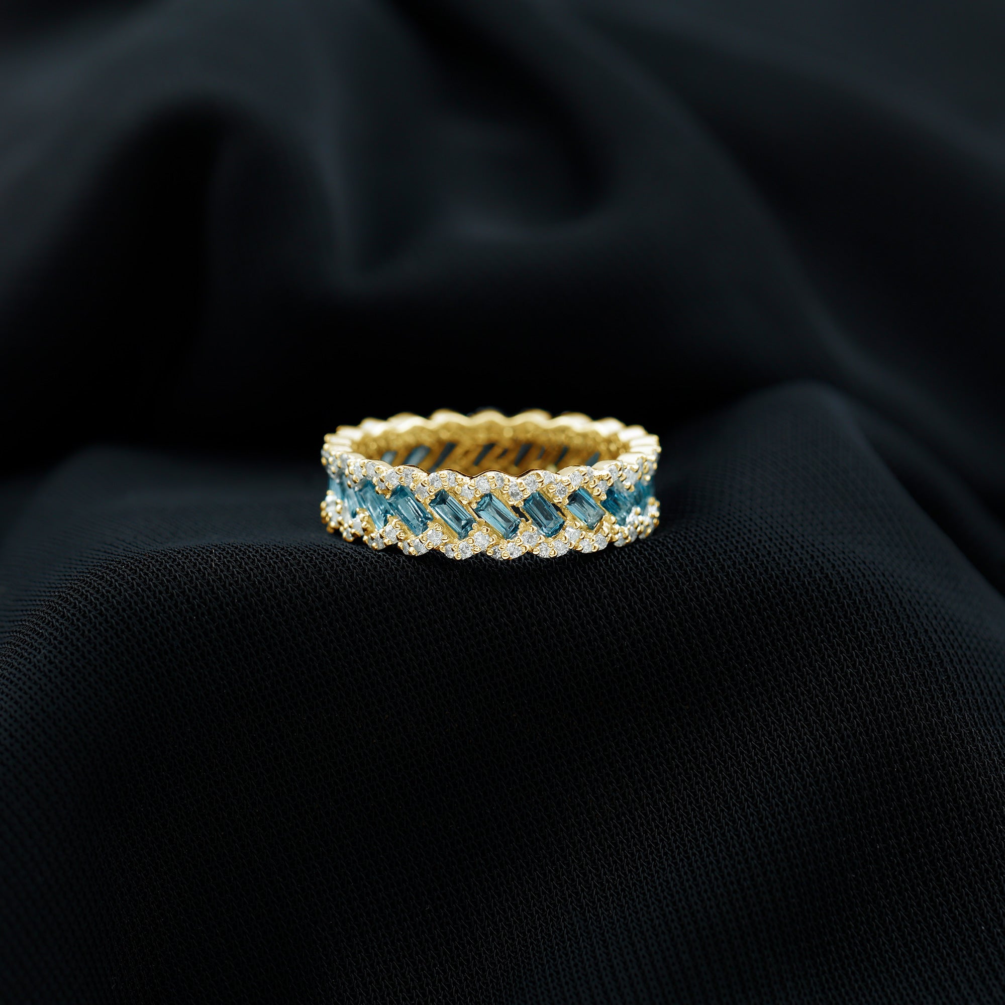Baguette London Blue Topaz Full Eternity Band with Diamond AAA - Rosec Jewels