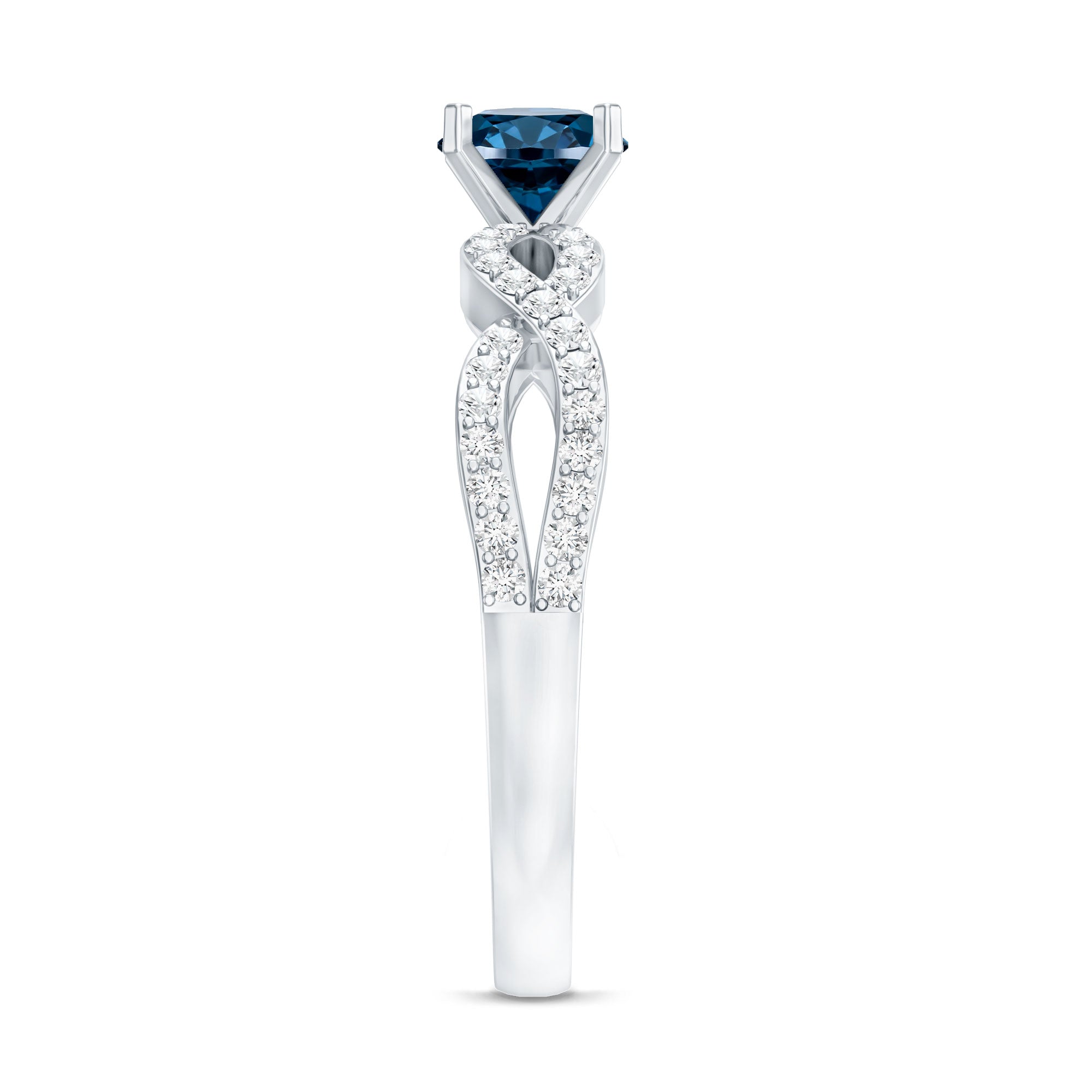 Round Blue Topaz Infinity Engagement Ring with Diamonds AAA - Rosec Jewels