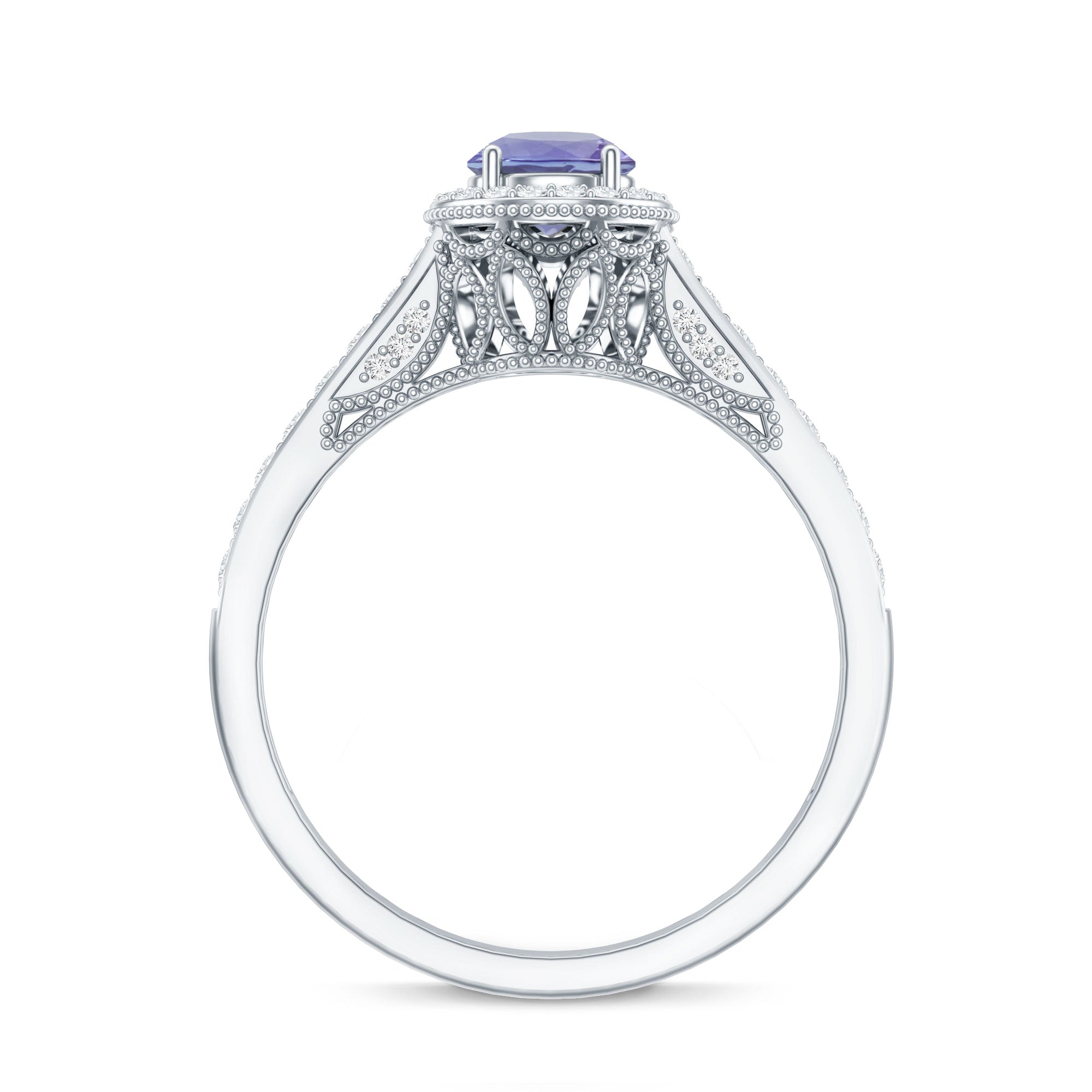 Vintage Style Tanzanite Engagement Ring with Diamond Halo AAA - Rosec Jewels