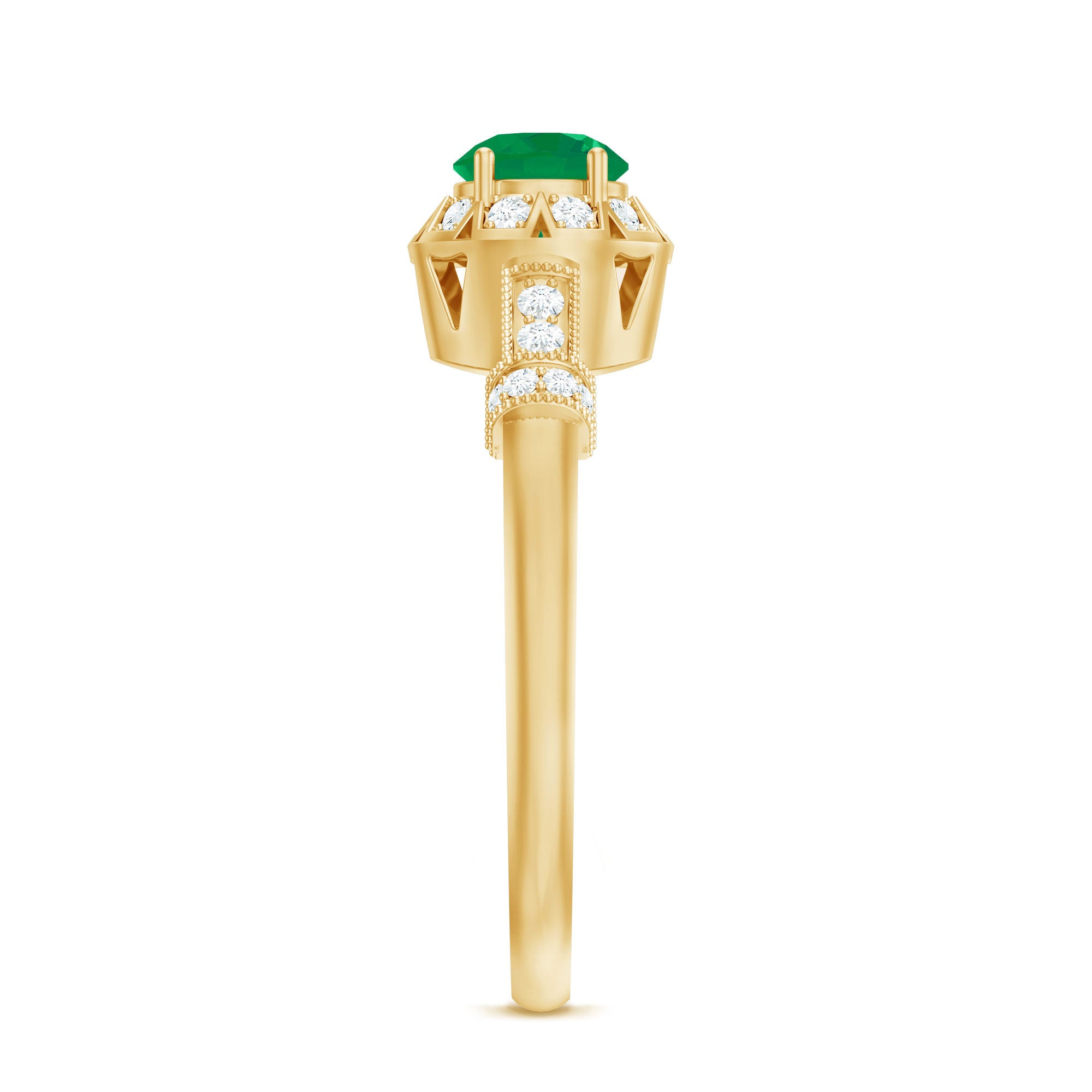 Vintage Inspired Emerald Engagement Ring with Diamond AAA - Rosec Jewels