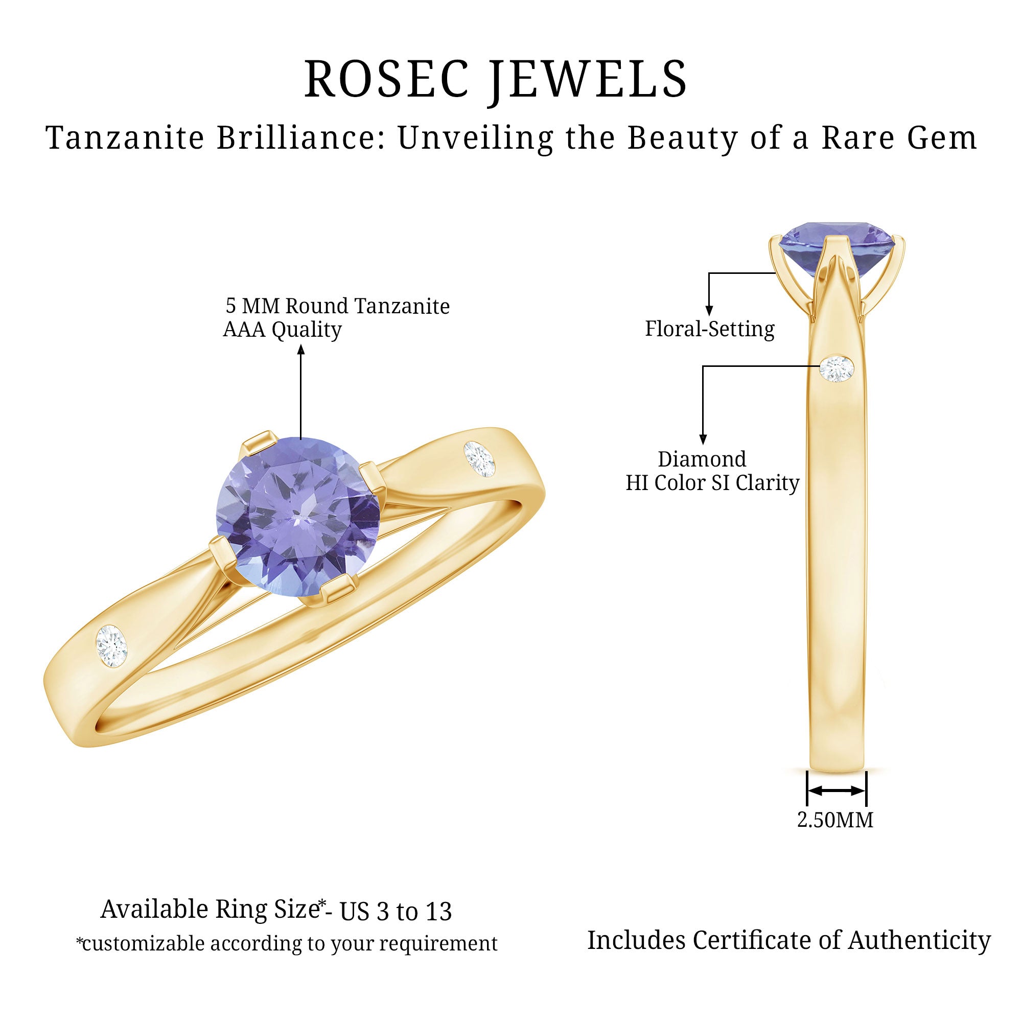 Natural Tanzanite Diamond Commitment Ring for Women AAA - Rosec Jewels