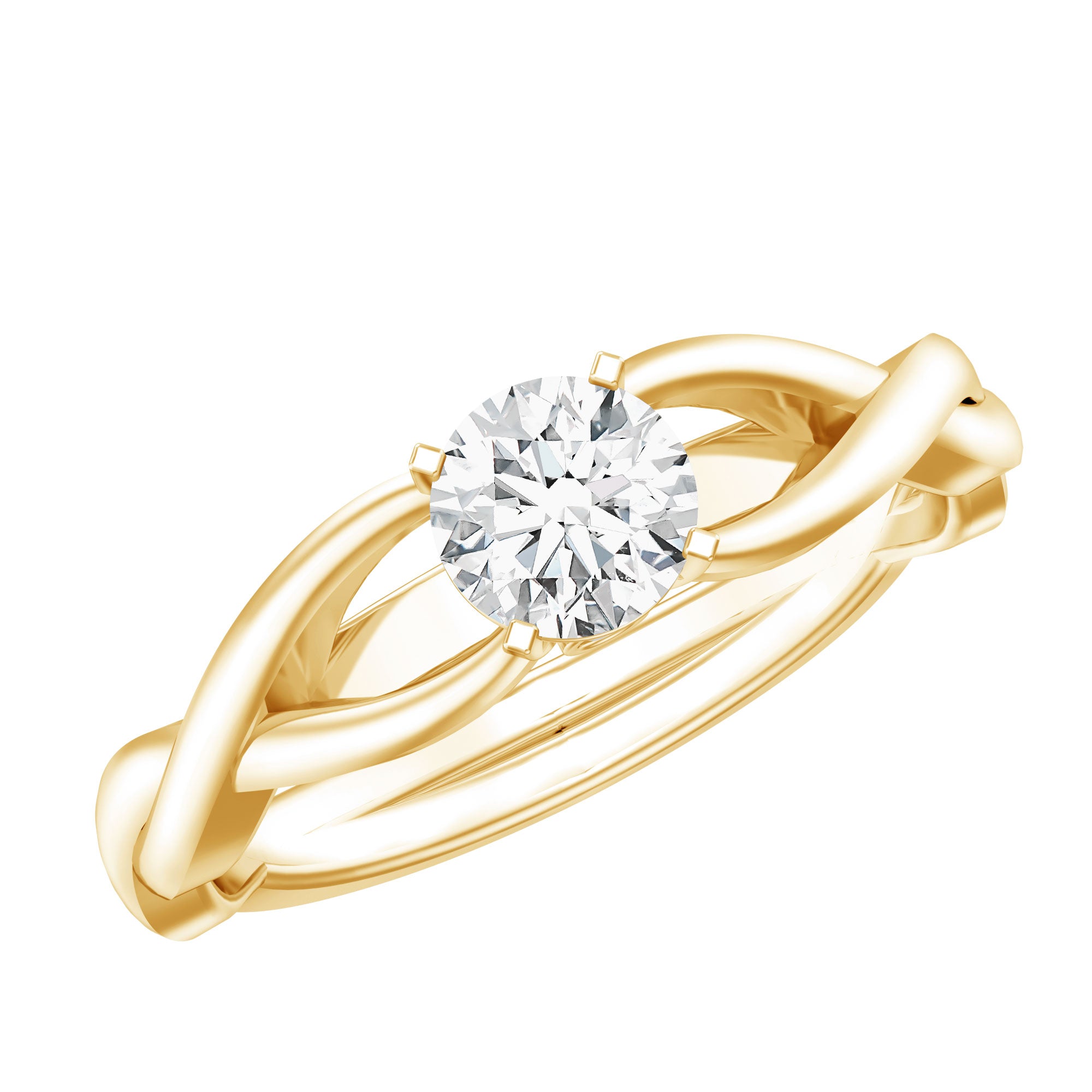 Certified Moissanite Solitaire Engagement Ring in Crossover Shank D-VS1 - Rosec Jewels