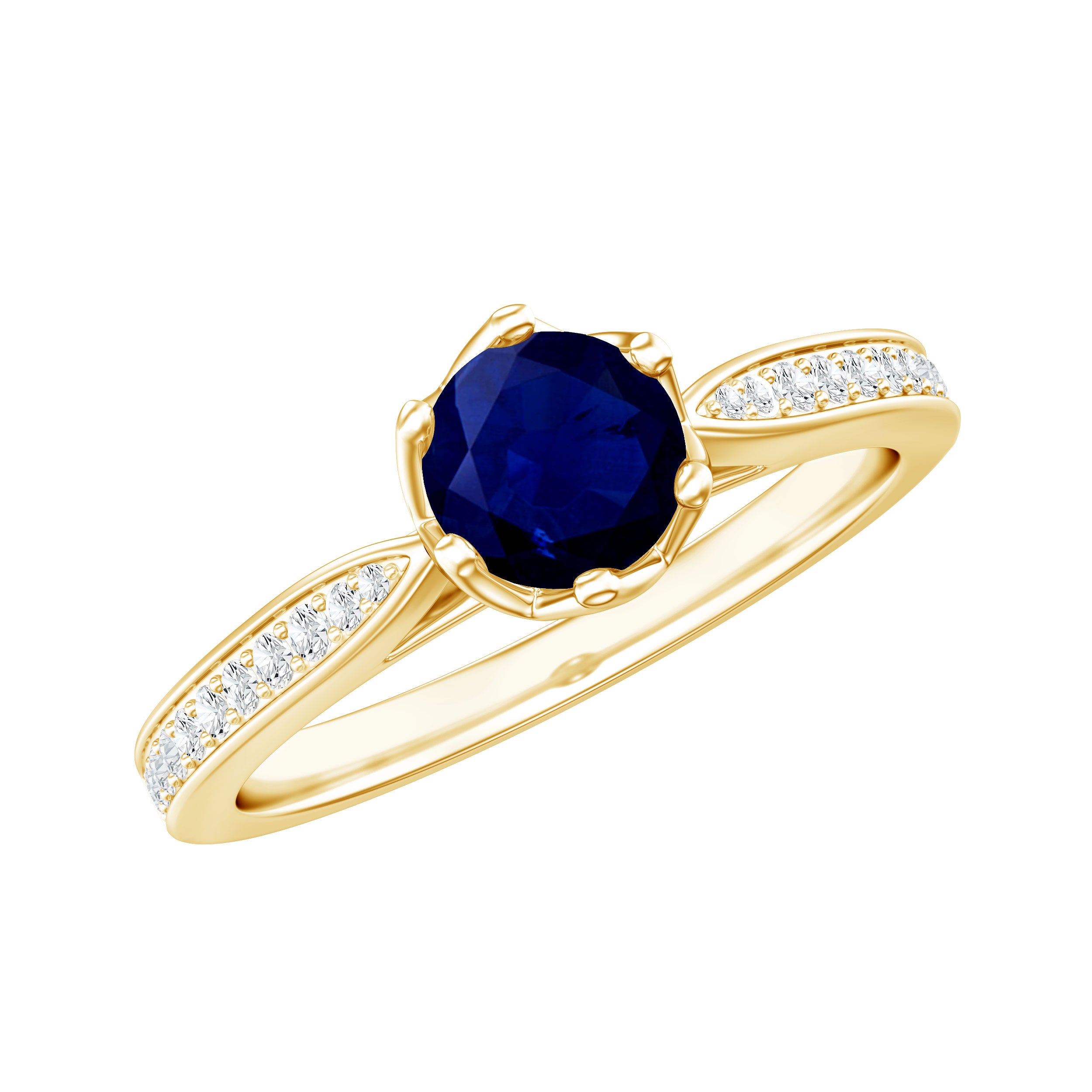 Natural 0.9 Carat Blue Sapphire Engagement Ring with Diamond AAA - Rosec Jewels