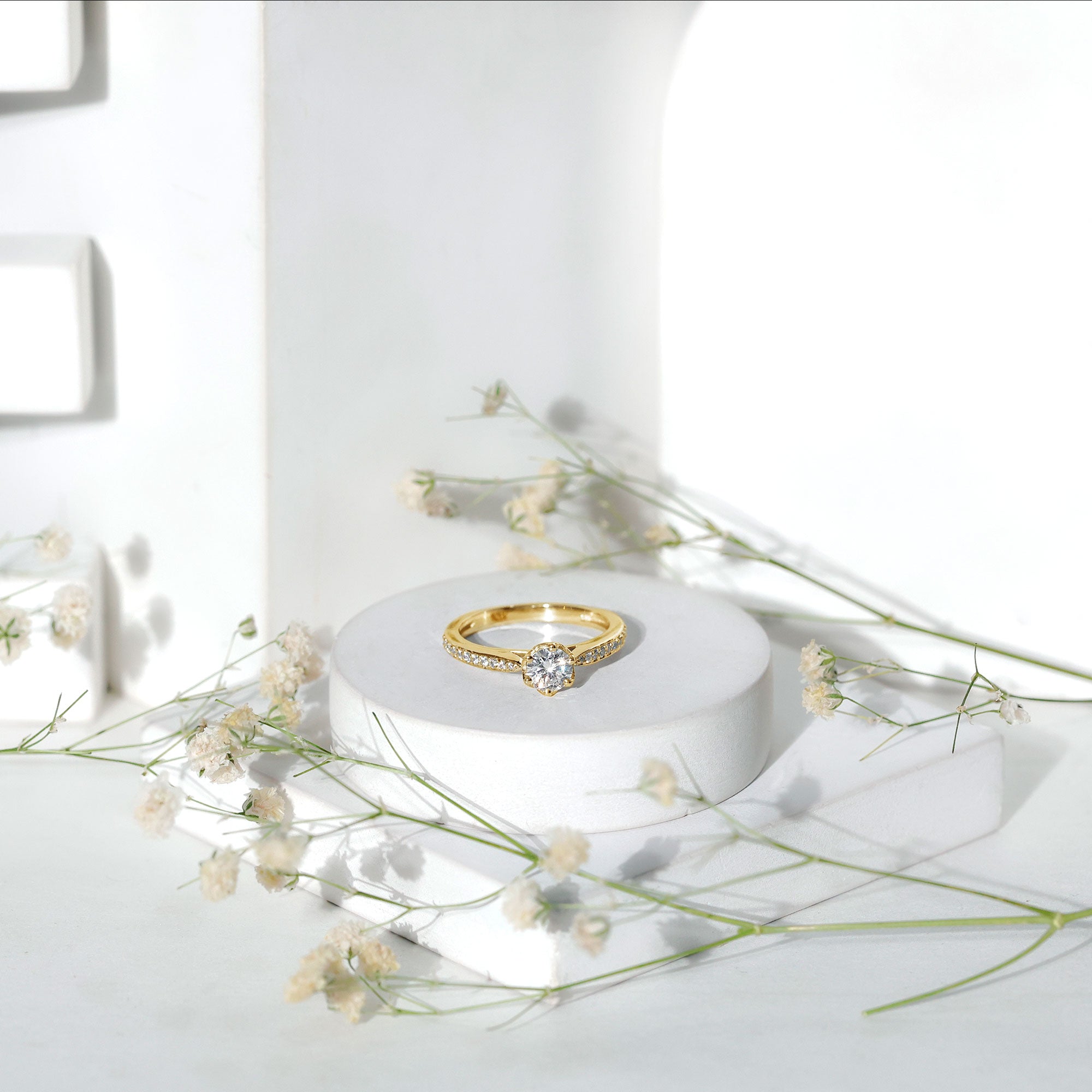 Lotus Basket Set Moissanite Solitaire Engagement Ring for Women D-VS1 - Rosec Jewels