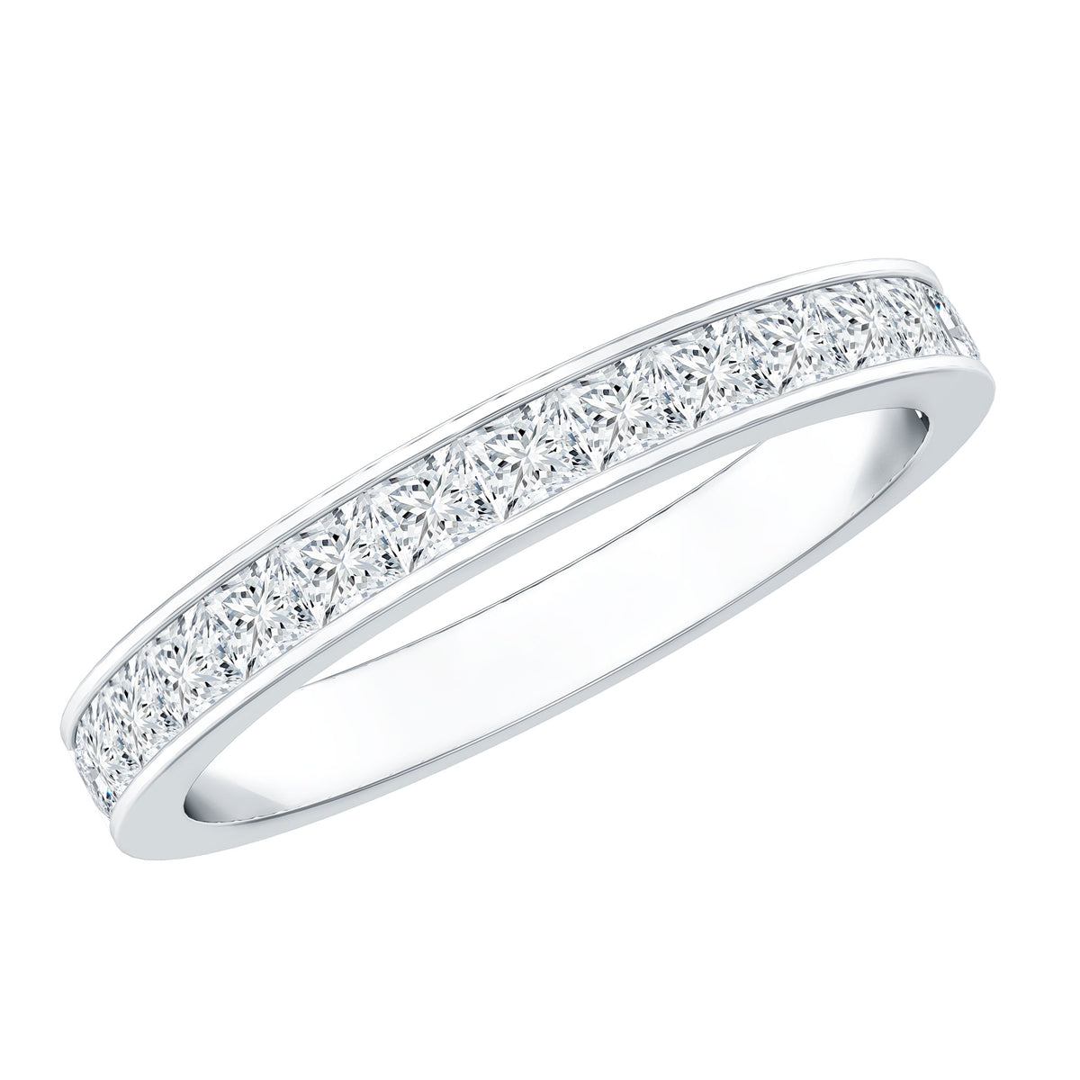 Princess Cut Moissanite Half Eternity Band Ring in Channel Setting D-VS1 - Rosec Jewels