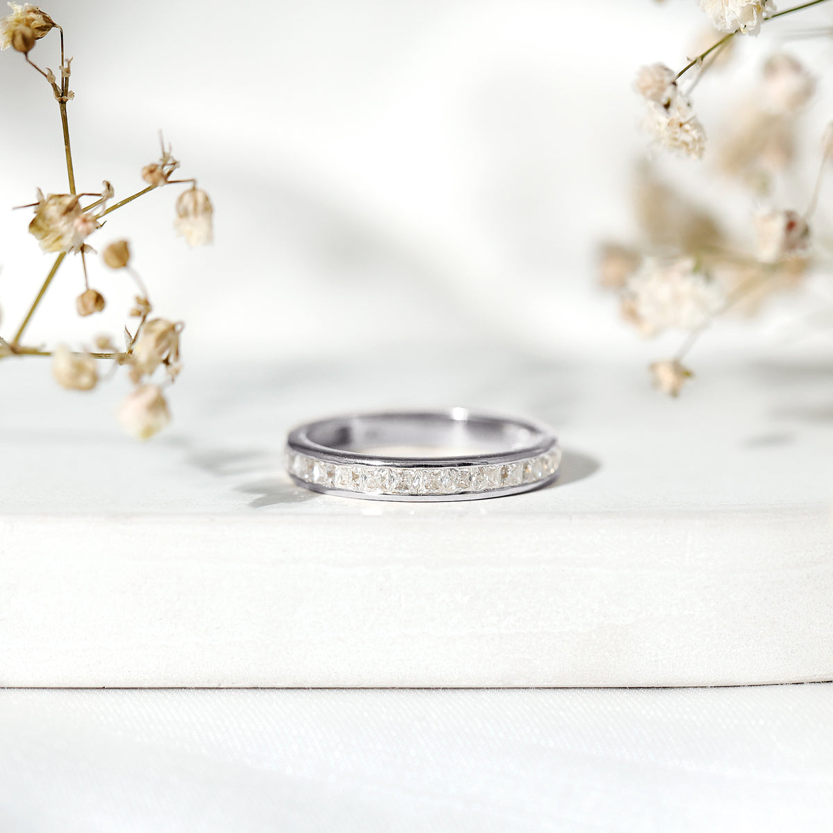 Princess Cut Moissanite Half Eternity Band Ring in Channel Setting D-VS1 - Rosec Jewels