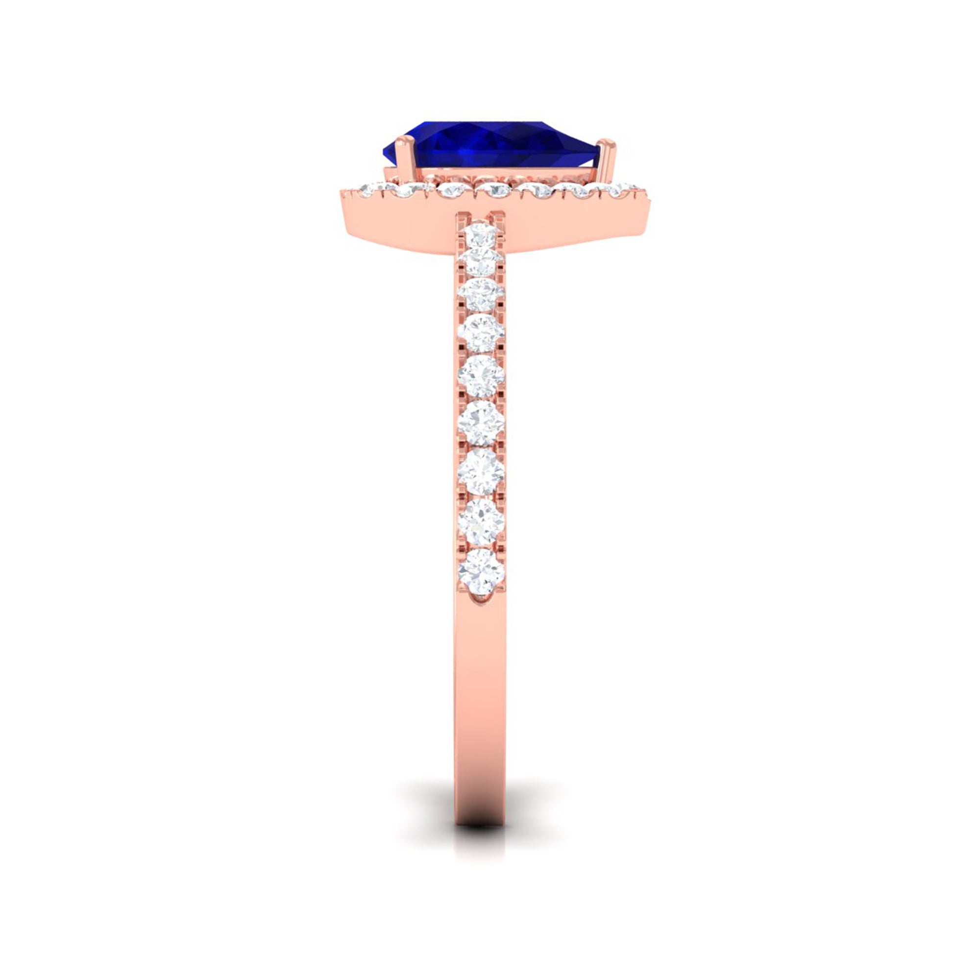 Natural Blue Sapphire and Diamond Teardrop Halo Engagement Ring AAA - Rosec Jewels