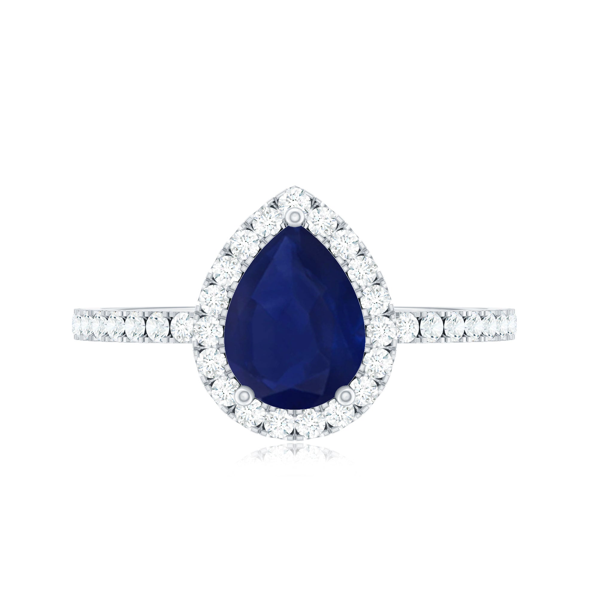 Natural Blue Sapphire and Diamond Teardrop Halo Engagement Ring AAA - Rosec Jewels
