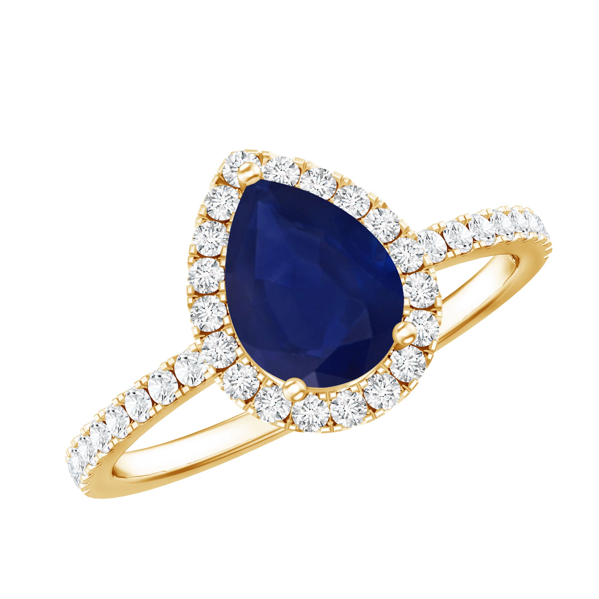 Natural Blue Sapphire and Diamond Teardrop Halo Engagement Ring AAA - Rosec Jewels