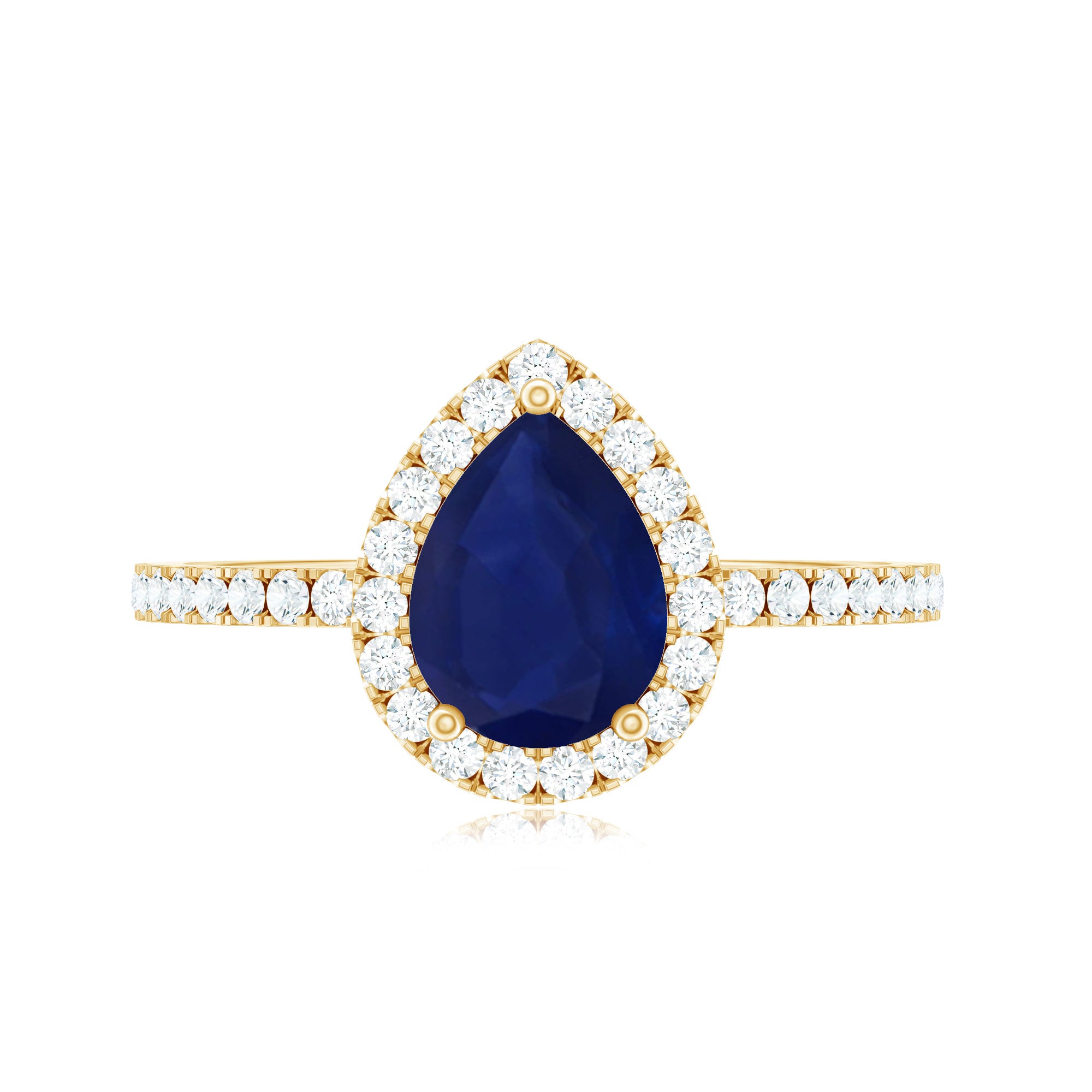 Natural Blue Sapphire and Diamond Teardrop Halo Engagement Ring AAA - Rosec Jewels