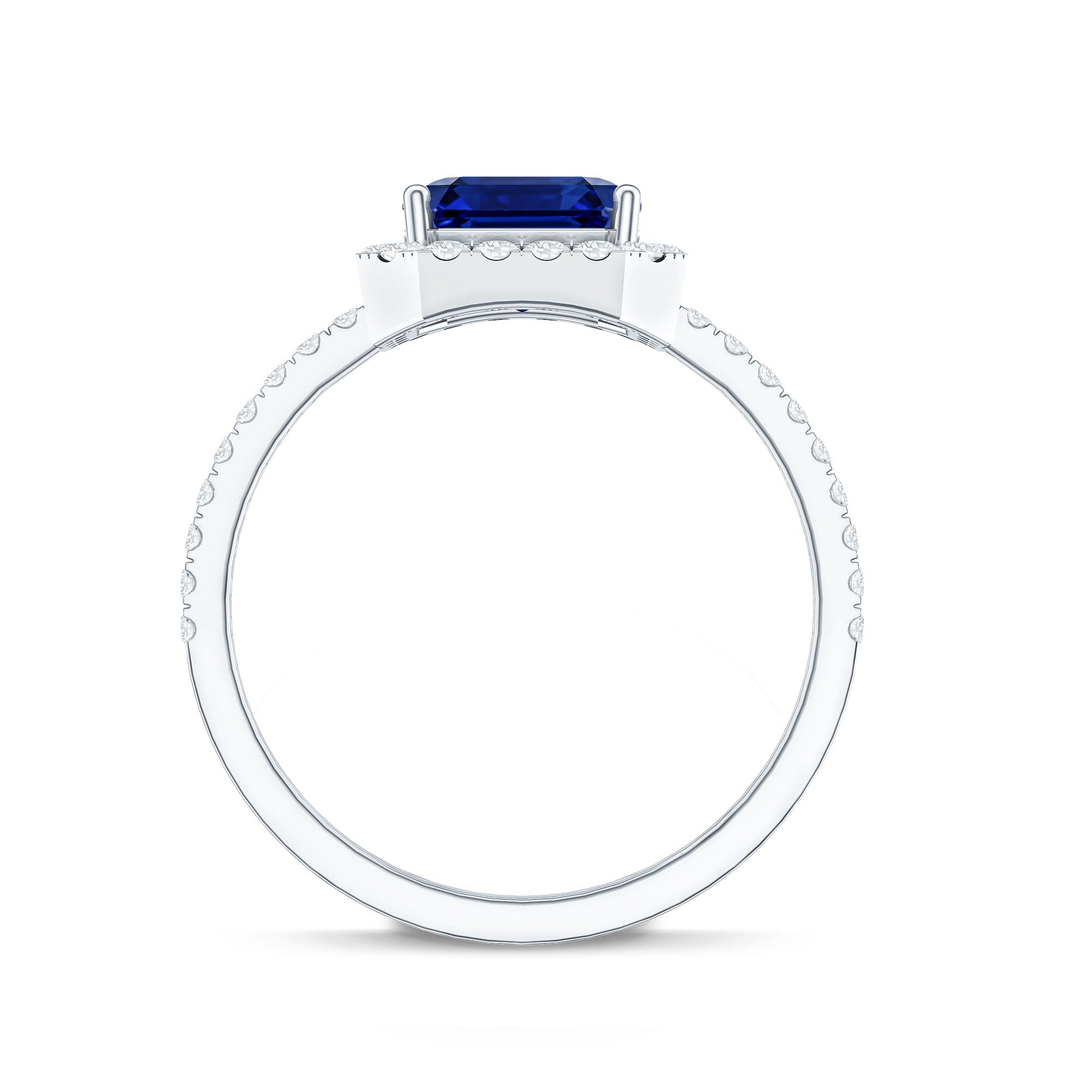 Certified 4.8 Carat Lab Grown Blue Sapphire Asscher Cut Engagement Ring with Diamond Halo AAAA - Rosec Jewels